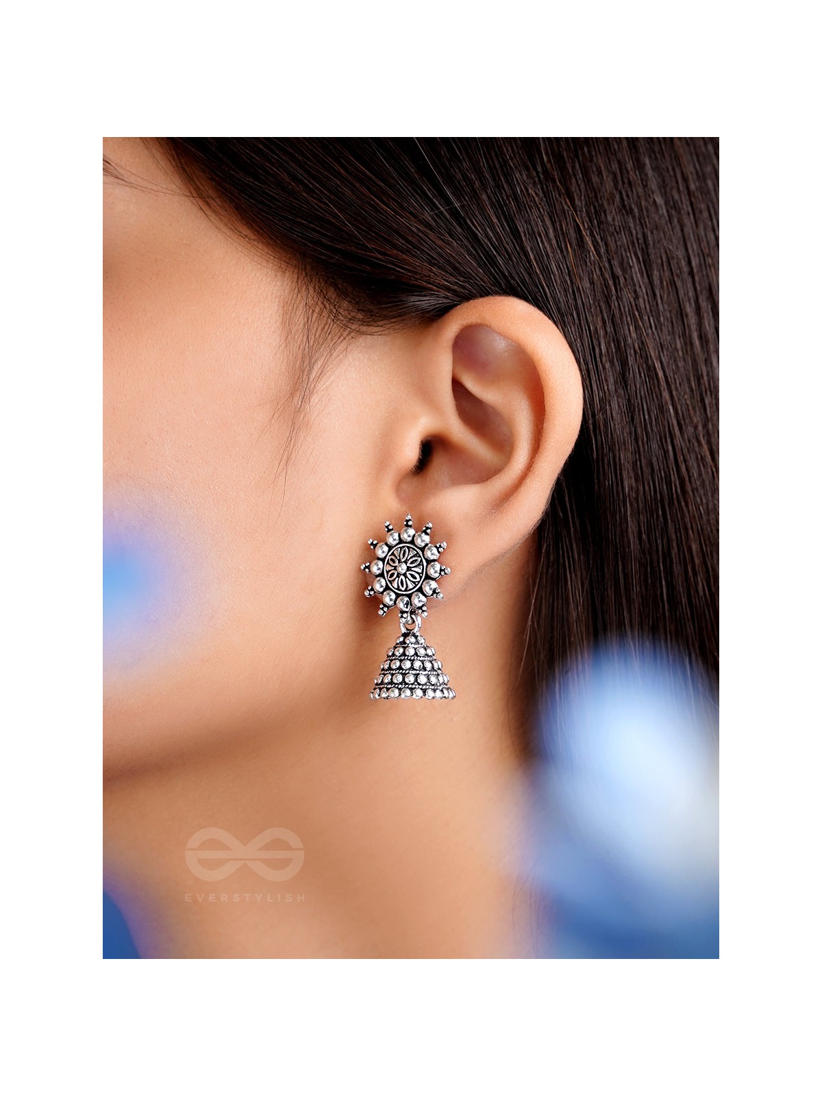 The Pearly Sun- Oxidised Jhumka Earrings