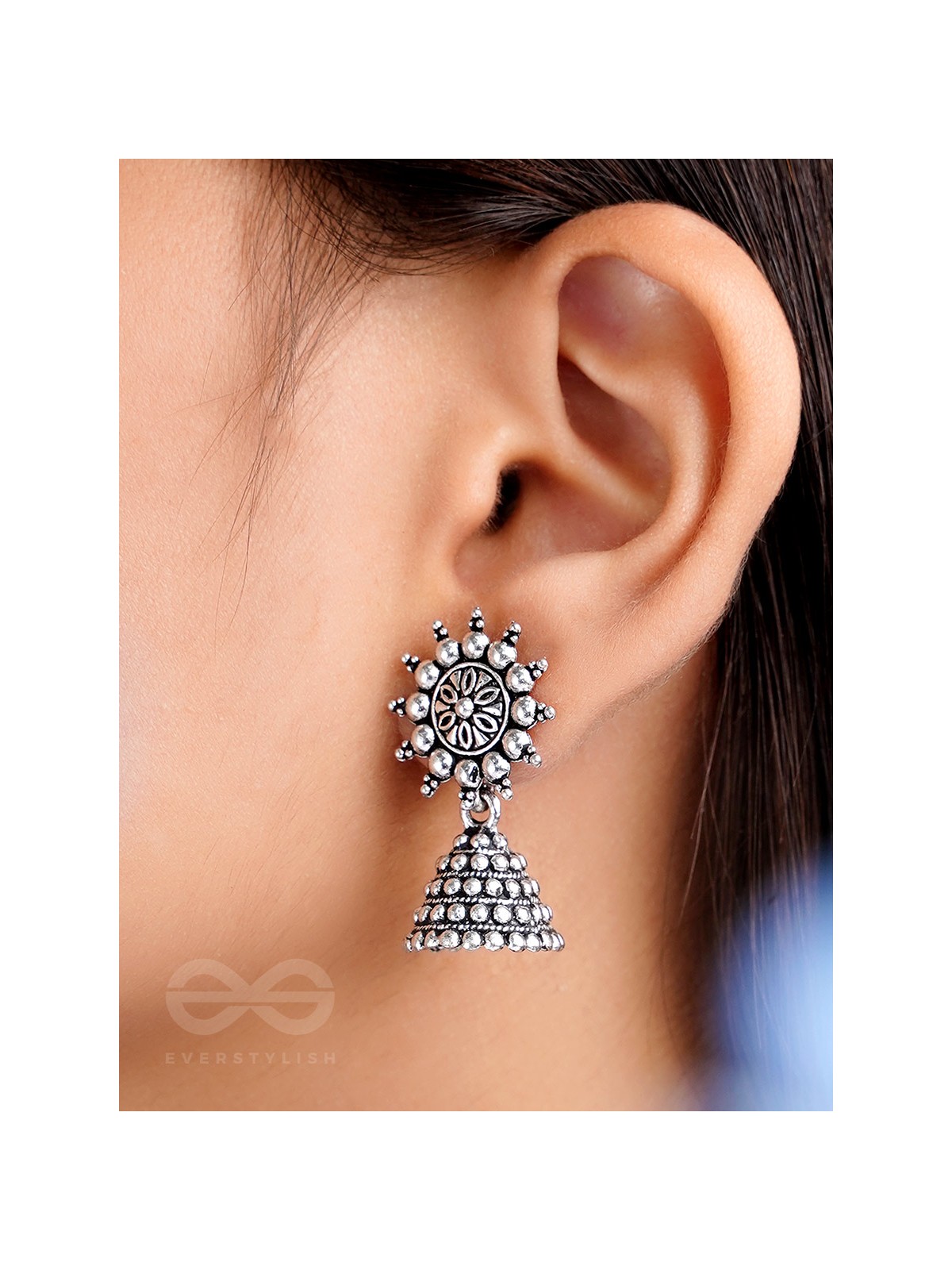 The Pearly Sun- Oxidised Jhumka Earrings
