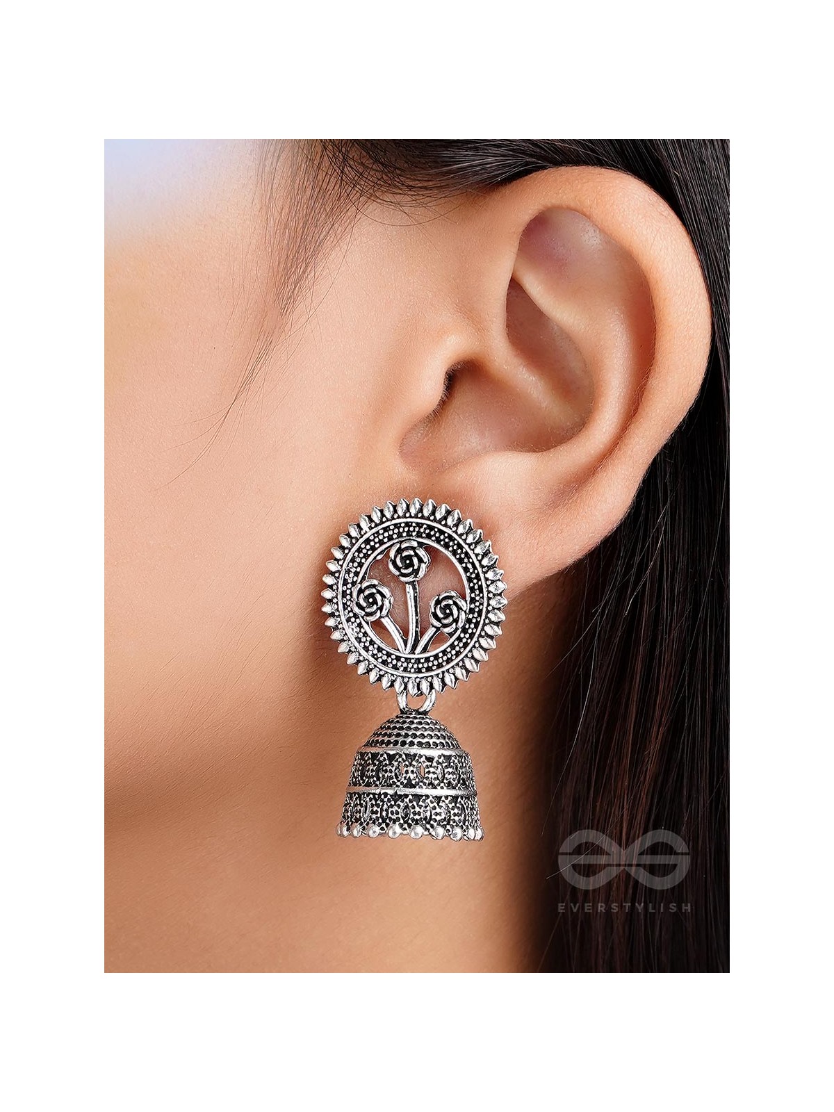 In Full Bloom- Oxidised Jhumka Earrings