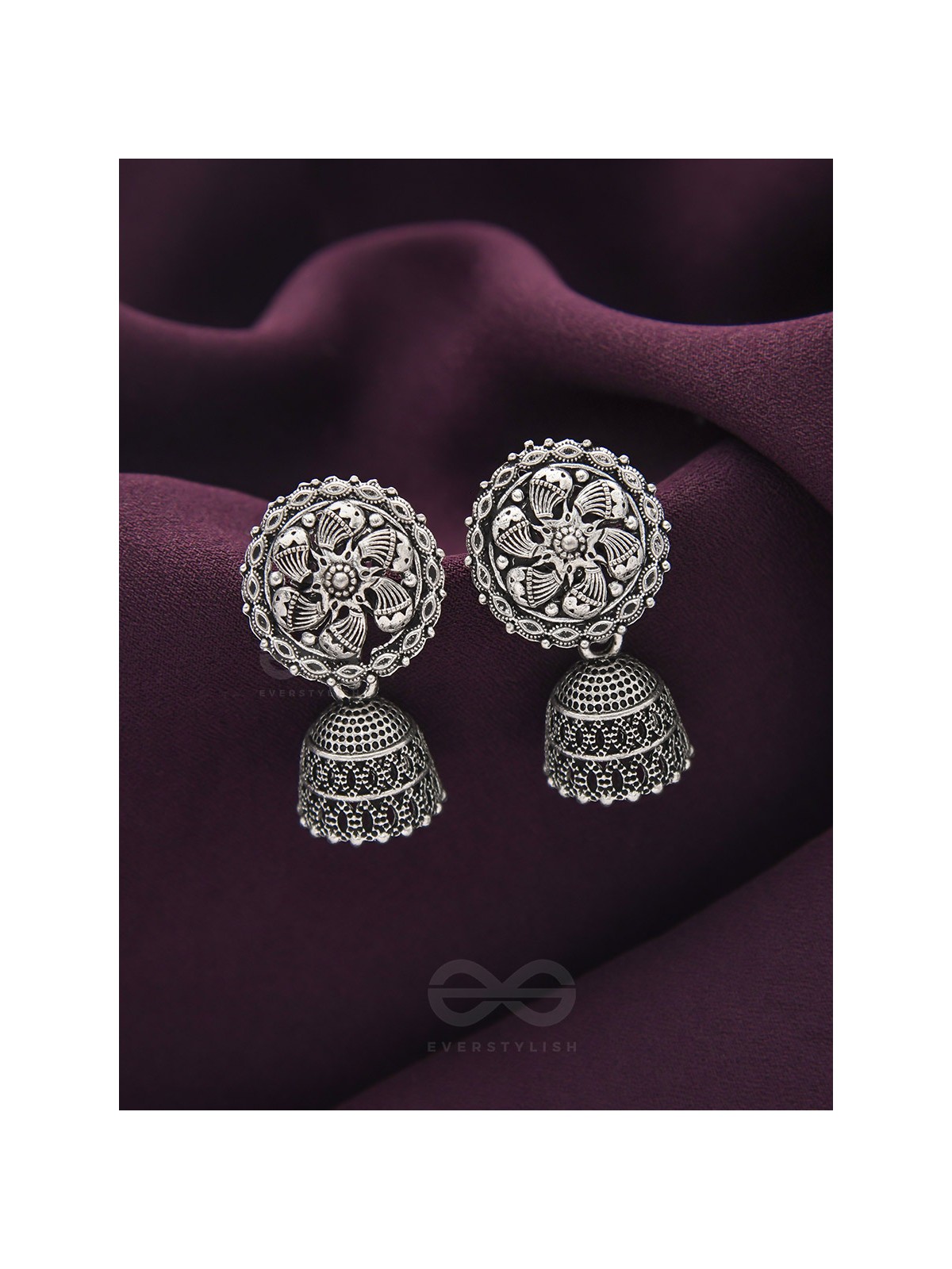The Flower Nymph- Oxidised Jhumka Earrings