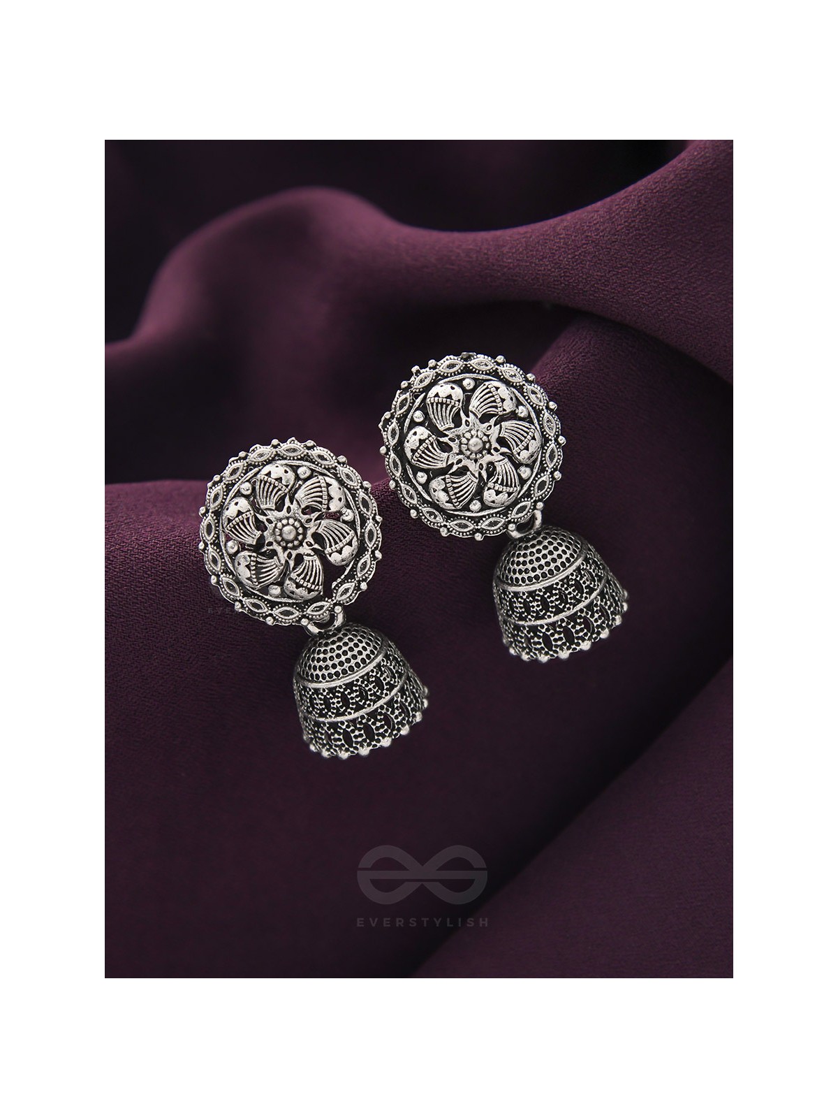 The Flower Nymph- Oxidised Jhumka Earrings