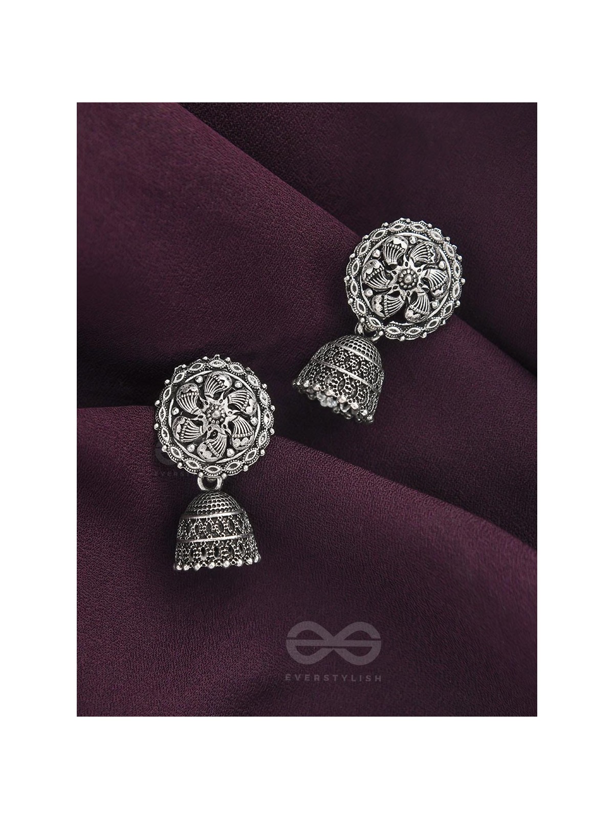 The Flower Nymph- Oxidised Jhumka Earrings