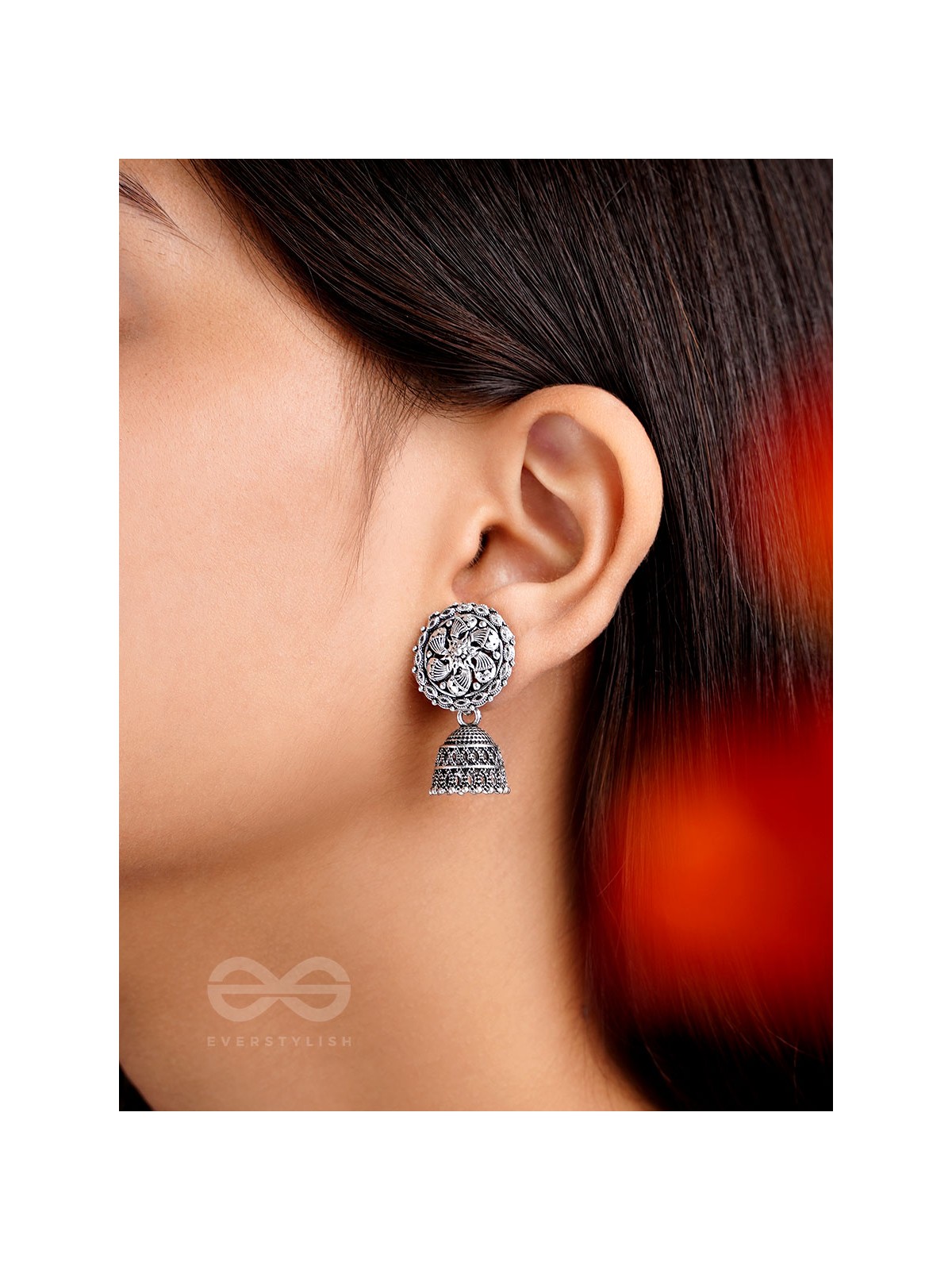 The Flower Nymph- Oxidised Jhumka Earrings