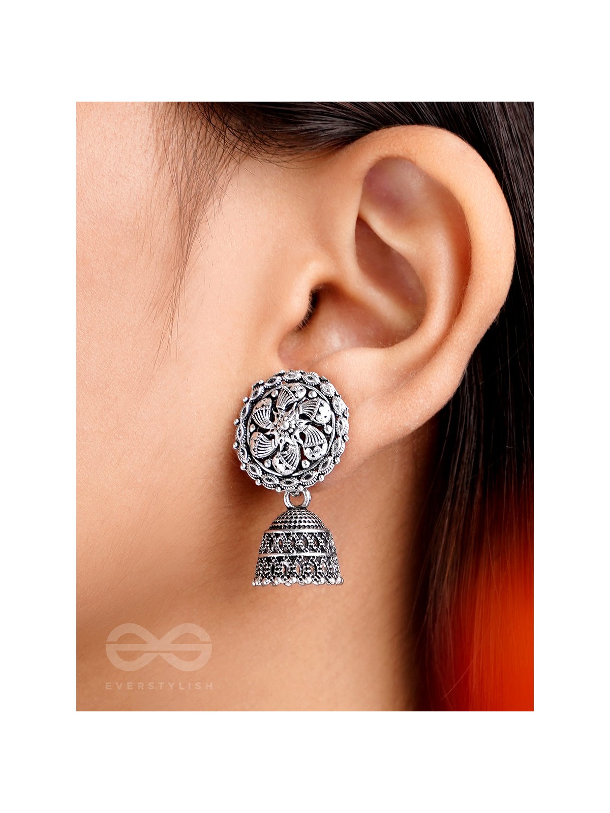 The Flower Nymph- Oxidised Jhumka Earrings