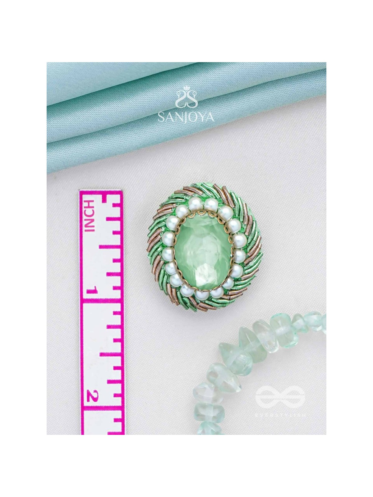 Hariparna - The Green Gem - Beads And Stones Hand Embroidered Earrings