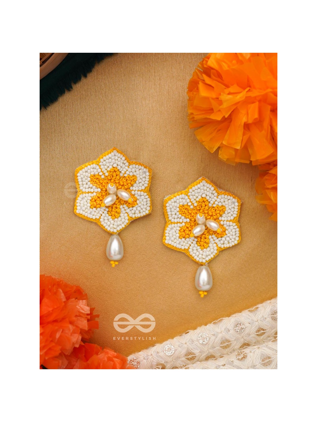 Elaana- The Charming Marigold- Pearls and Resham Embroidered Earrings