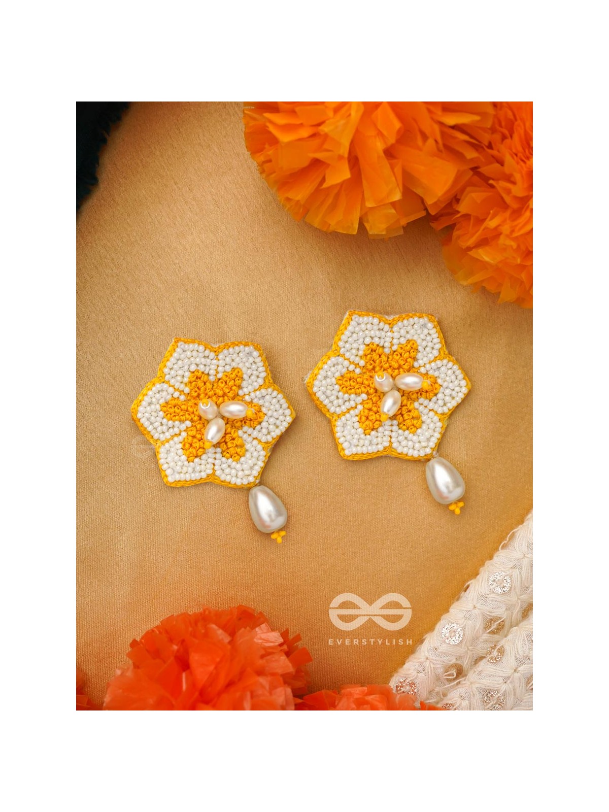 Elaana- The Charming Marigold- Pearls and Resham Embroidered Earrings
