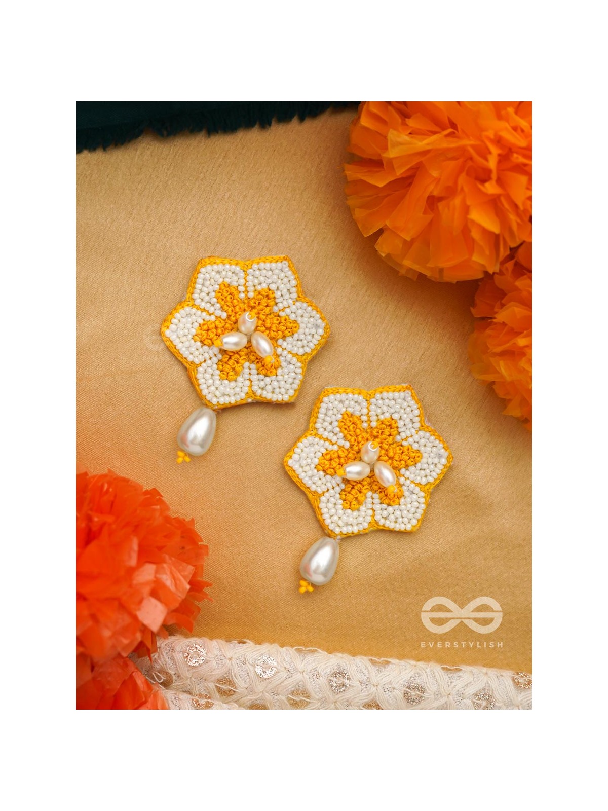 Elaana- The Charming Marigold- Pearls and Resham Embroidered Earrings