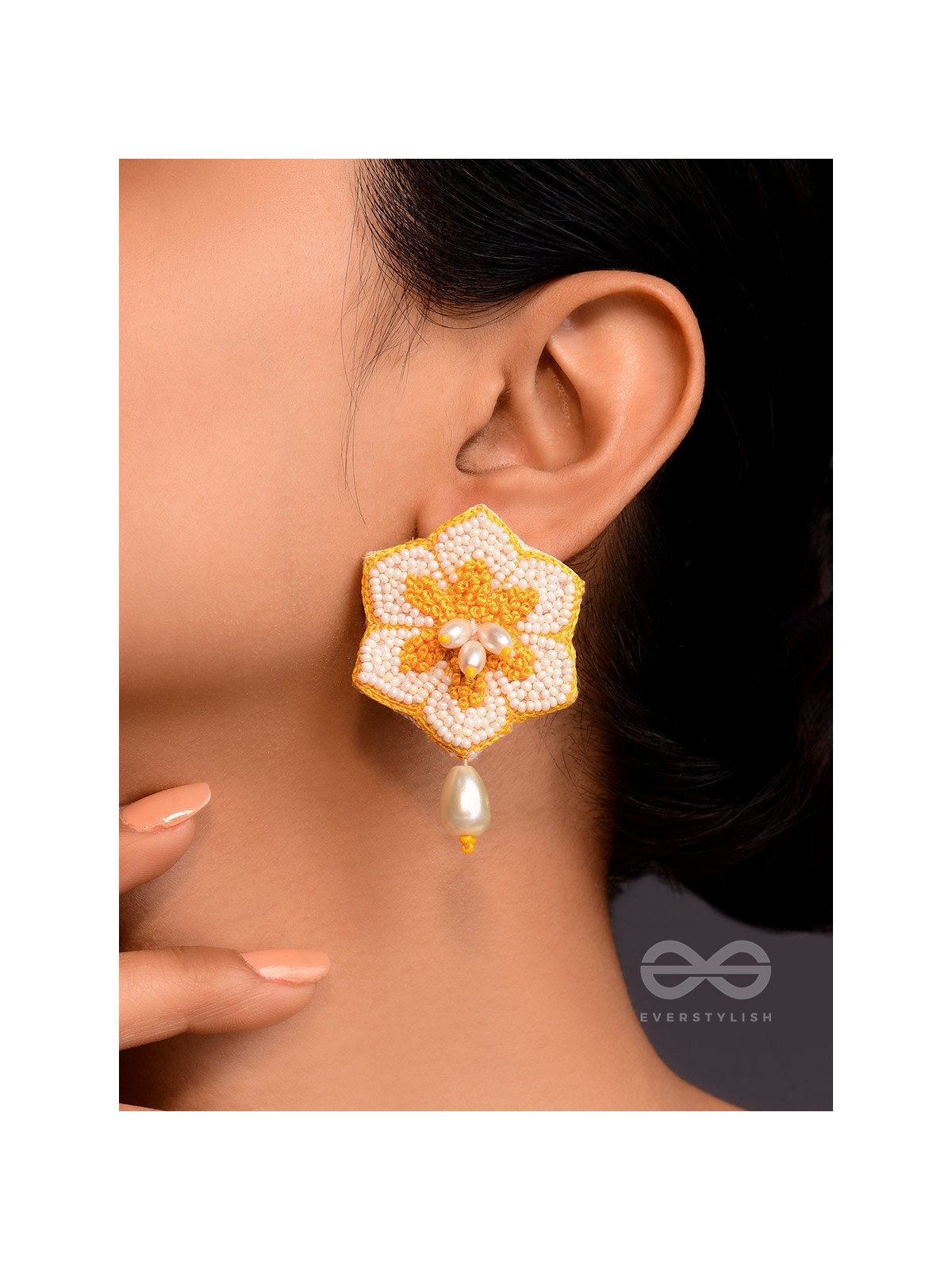 Elaana- The Charming Marigold- Pearls and Resham Embroidered Earrings