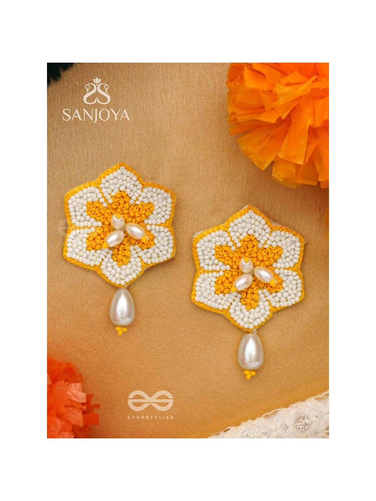 Elaana- The Charming Marigold- Pearls and Resham Embroidered Earrings