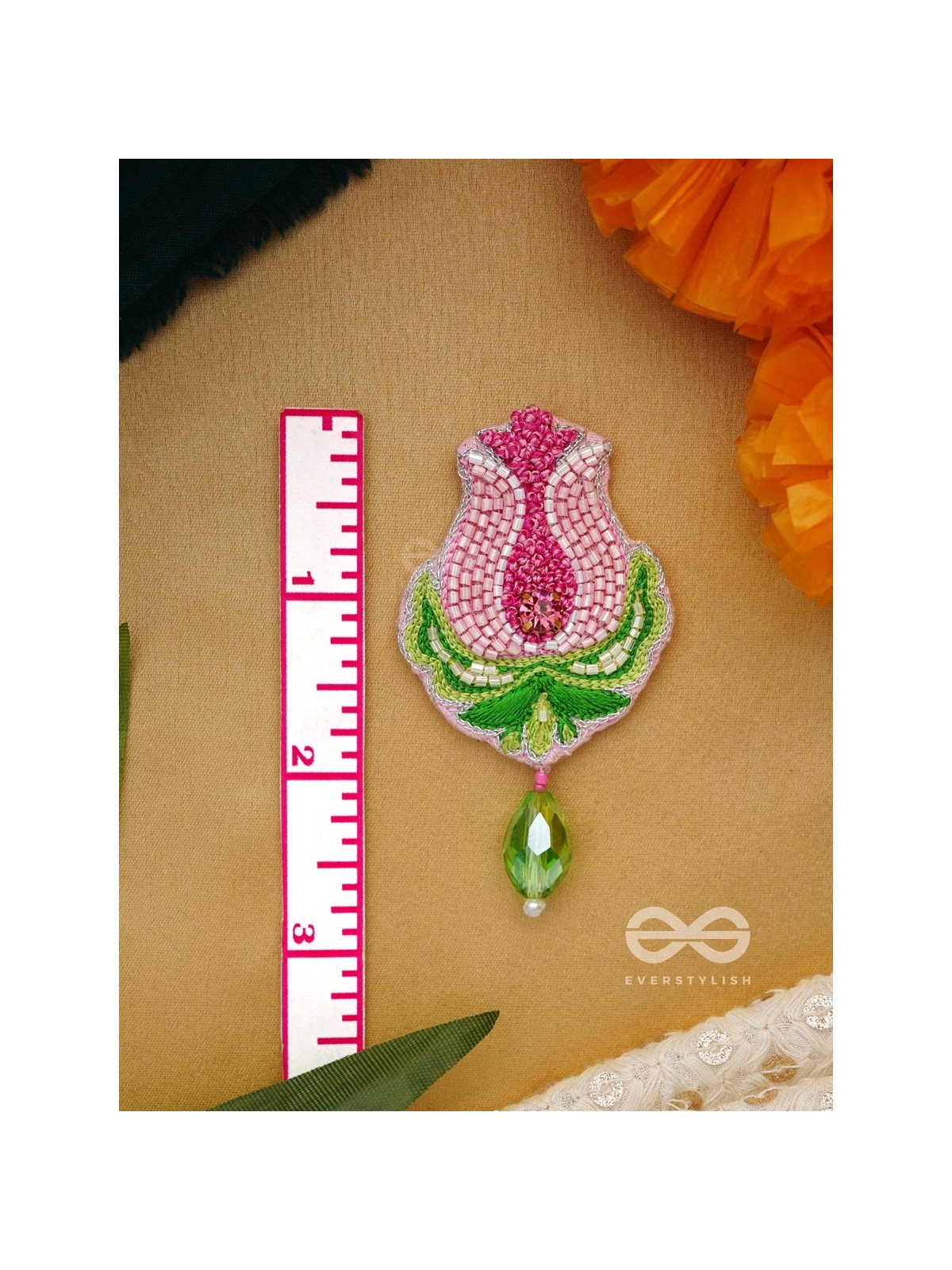 Ambuda- The Lotus Bud- Resham and Glass Drops Embroidered Earrings