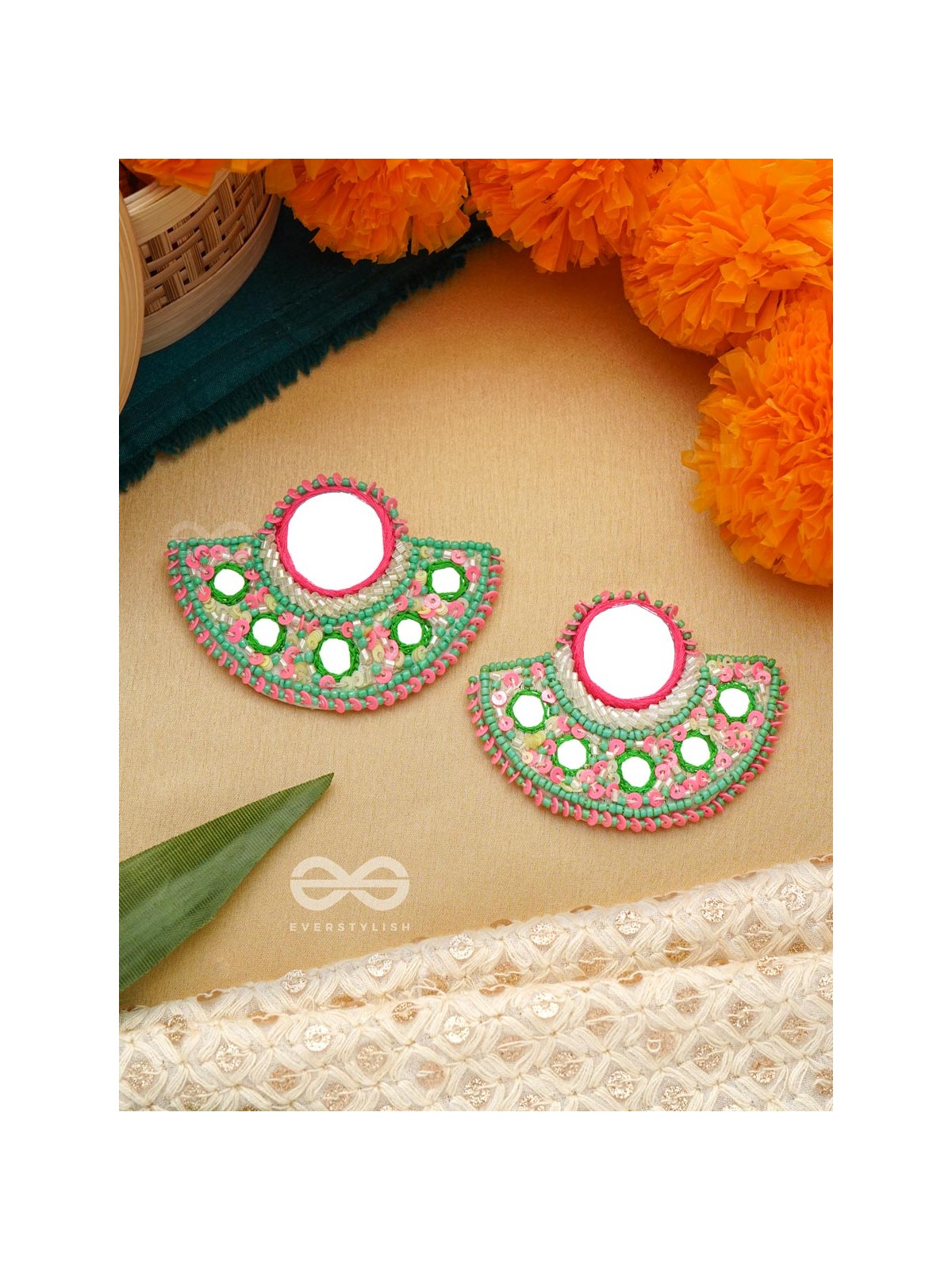 Svastamita- The Beautiful Sunset- Mirror and Resham Embroidered Earrings