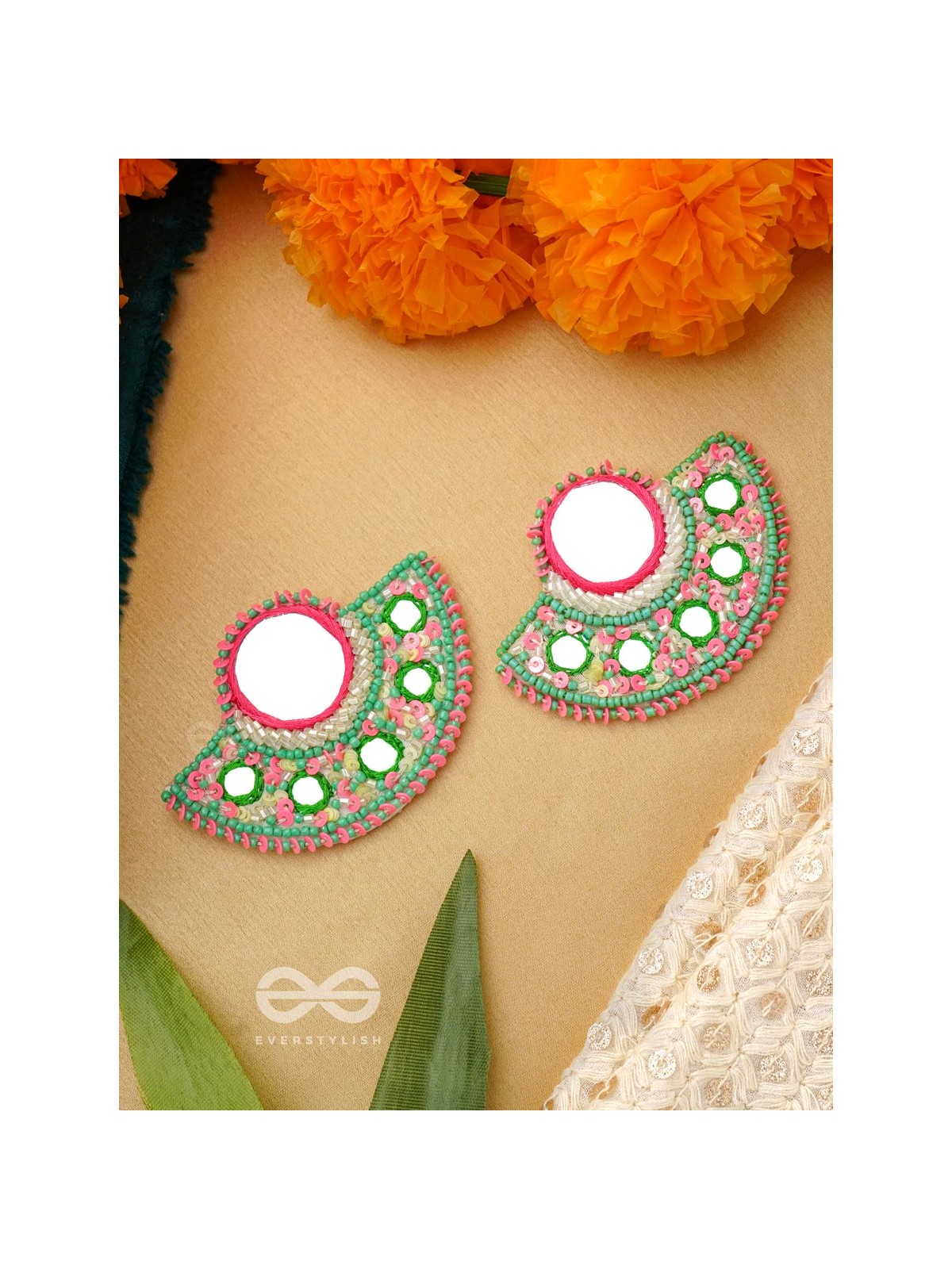 Svastamita- The Beautiful Sunset- Mirror and Resham Embroidered Earrings