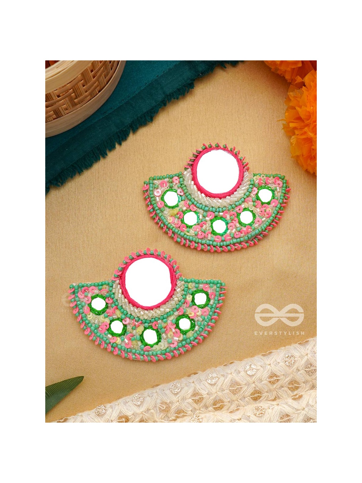 Svastamita- The Beautiful Sunset- Mirror and Resham Embroidered Earrings