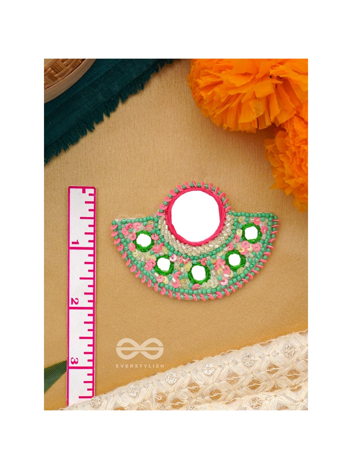 Svastamita- The Beautiful Sunset- Mirror and Resham Embroidered Earrings