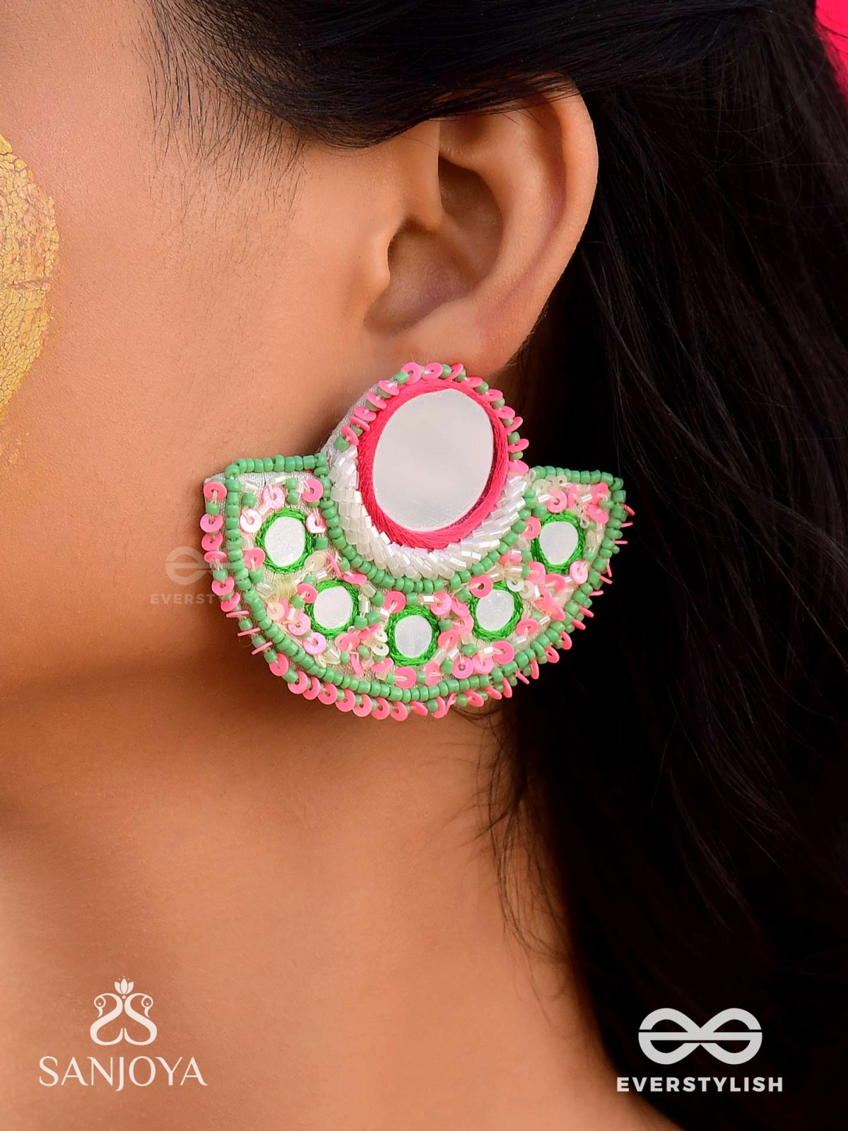 Svastamita- The Beautiful Sunset- Mirror and Resham Embroidered Earrings