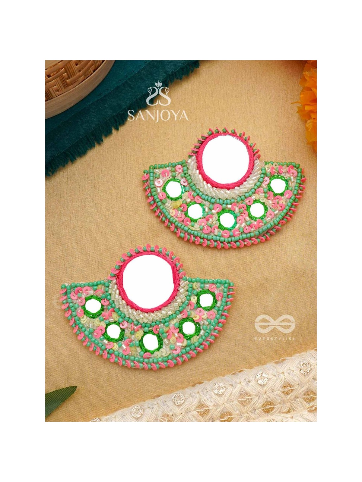 Svastamita- The Beautiful Sunset- Mirror and Resham Embroidered Earrings