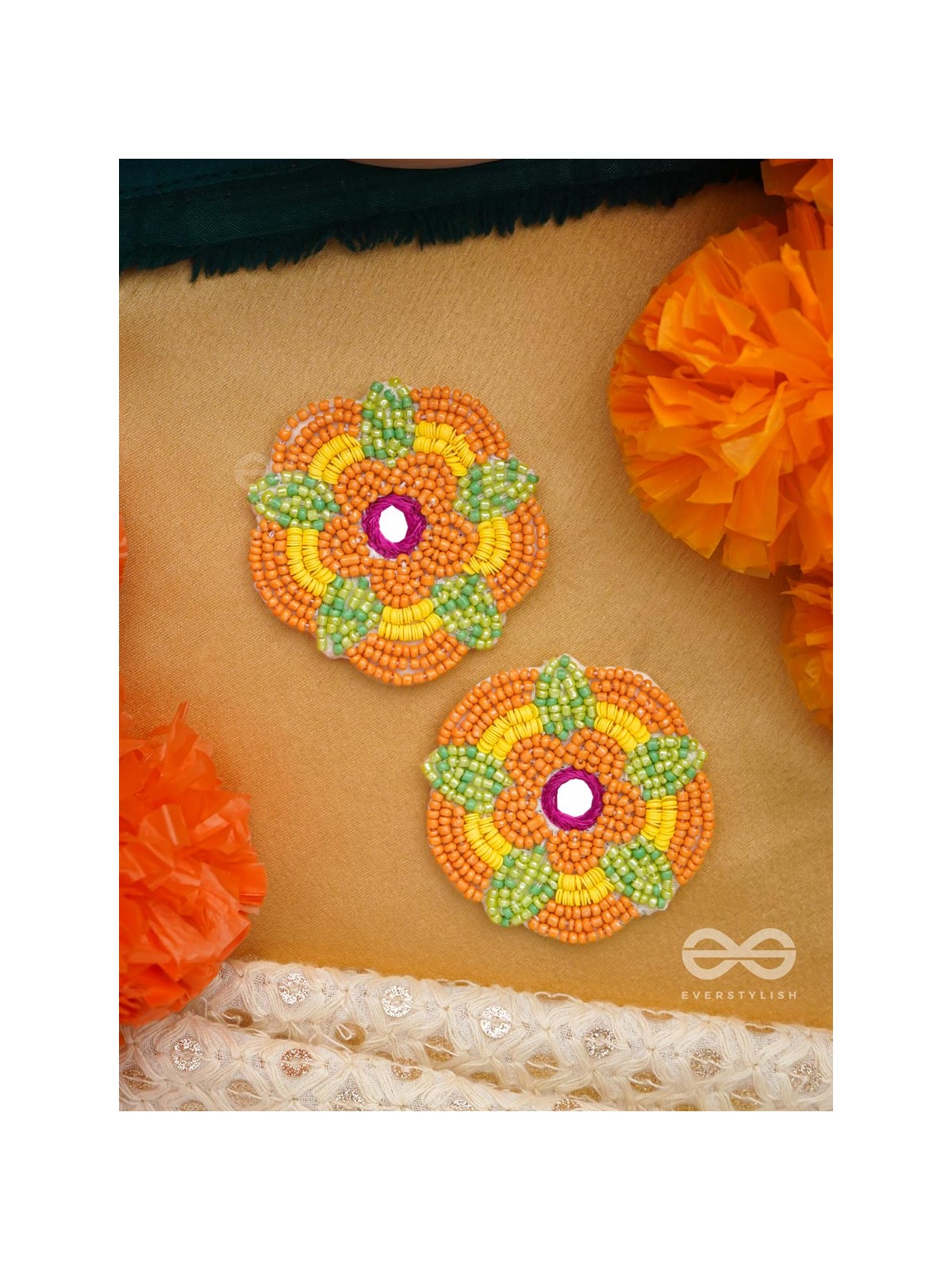 Maneeka- The Beautiful Bloom- Mirror and Resham Embroidered Earrings