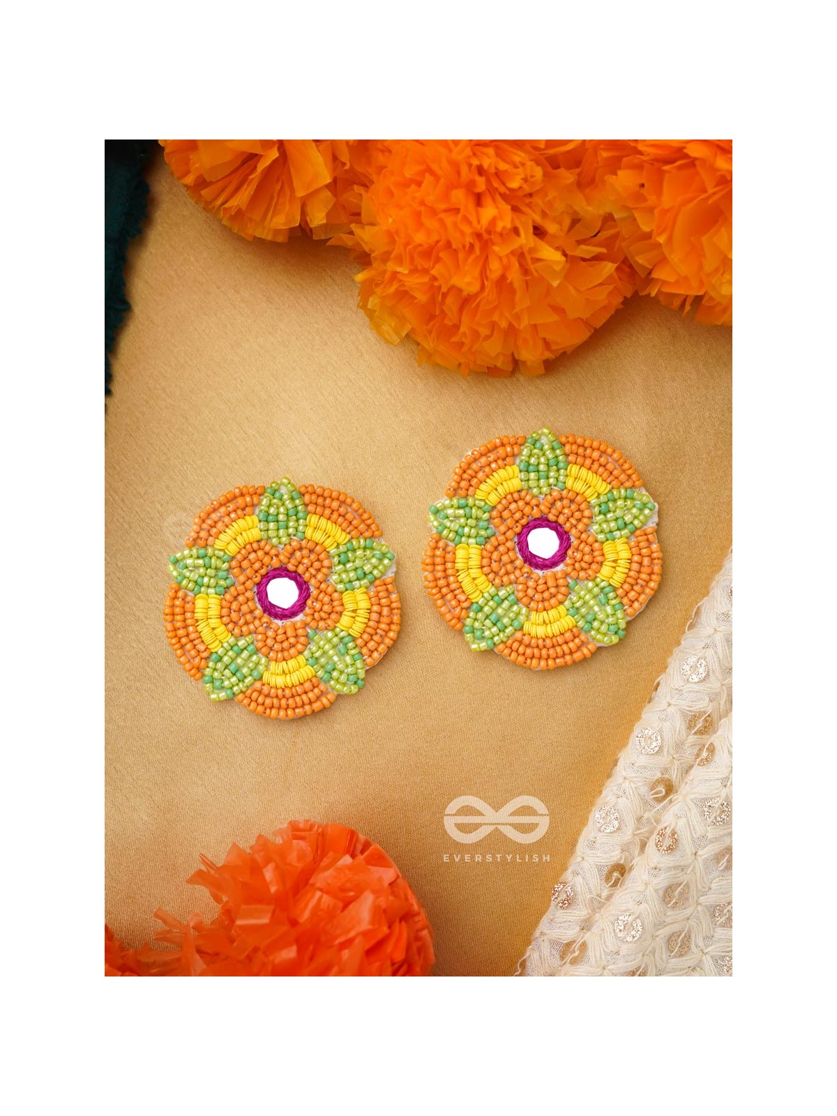 Maneeka- The Beautiful Bloom- Mirror and Resham Embroidered Earrings