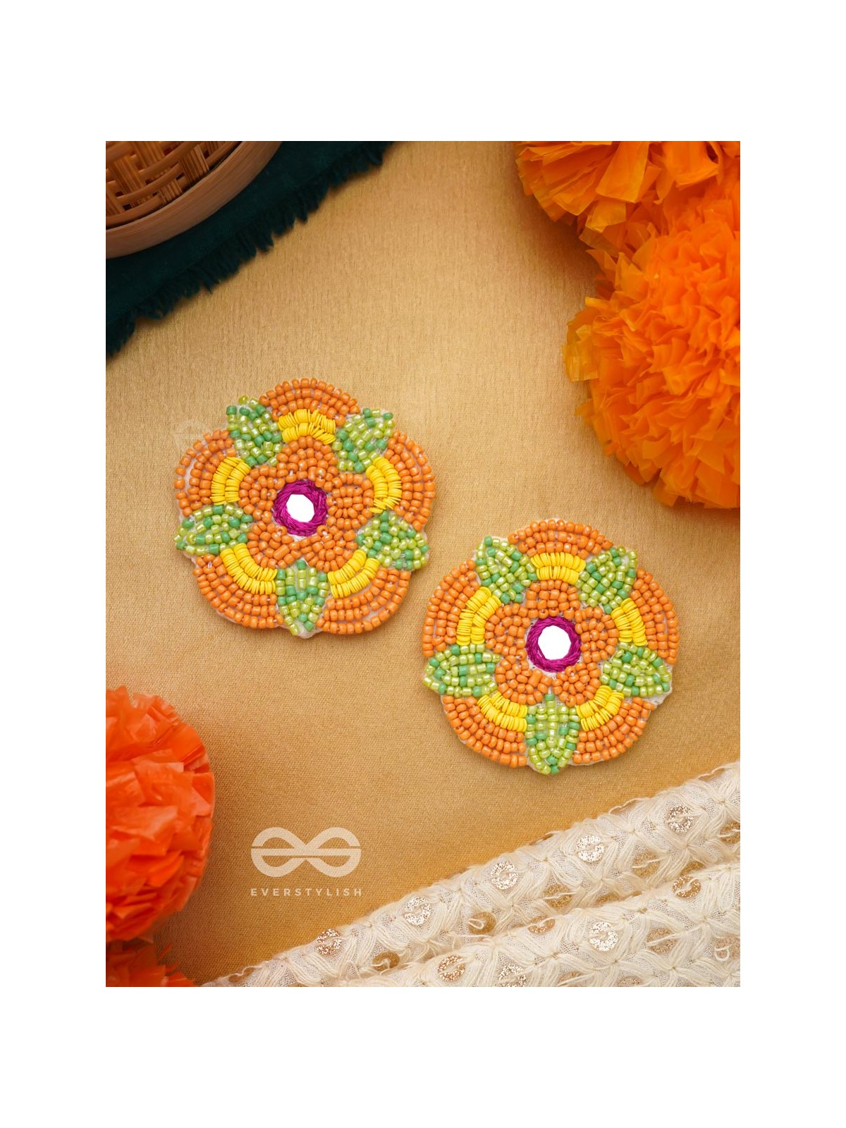 Maneeka- The Beautiful Bloom- Mirror and Resham Embroidered Earrings
