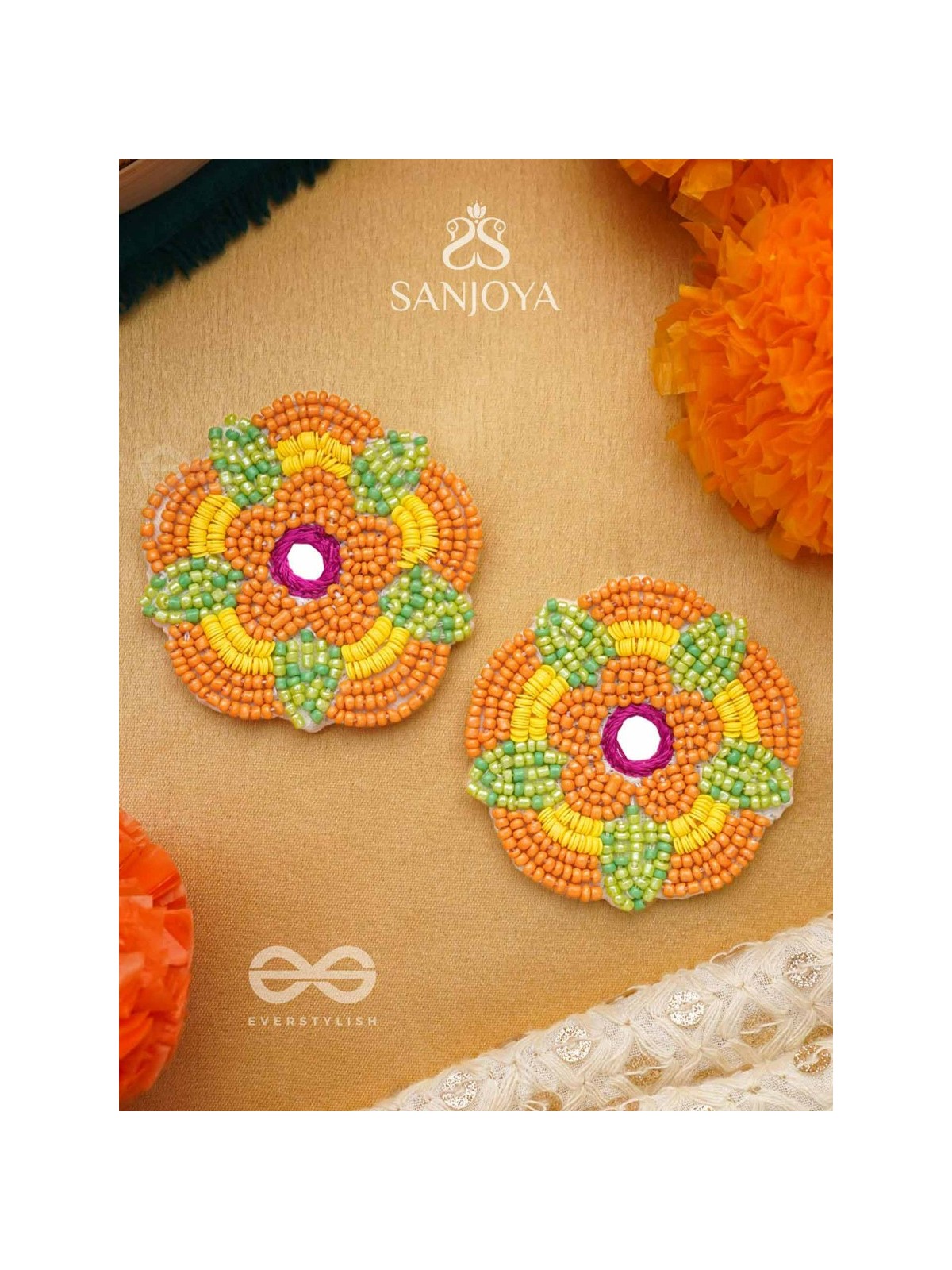 Maneeka- The Beautiful Bloom- Mirror and Resham Embroidered Earrings