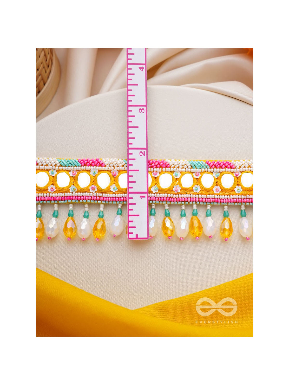 Suvarna - The Golden Stunner - Mirror, Lace And Beads Hand Embroidered Choker Neckpiece