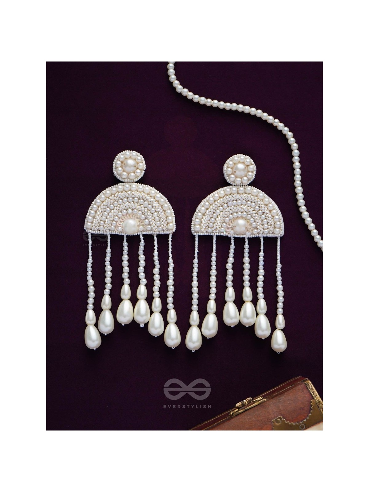 Avasara- The Pristine Rains- Pearls and Pearl Drops Embroidered Earrings