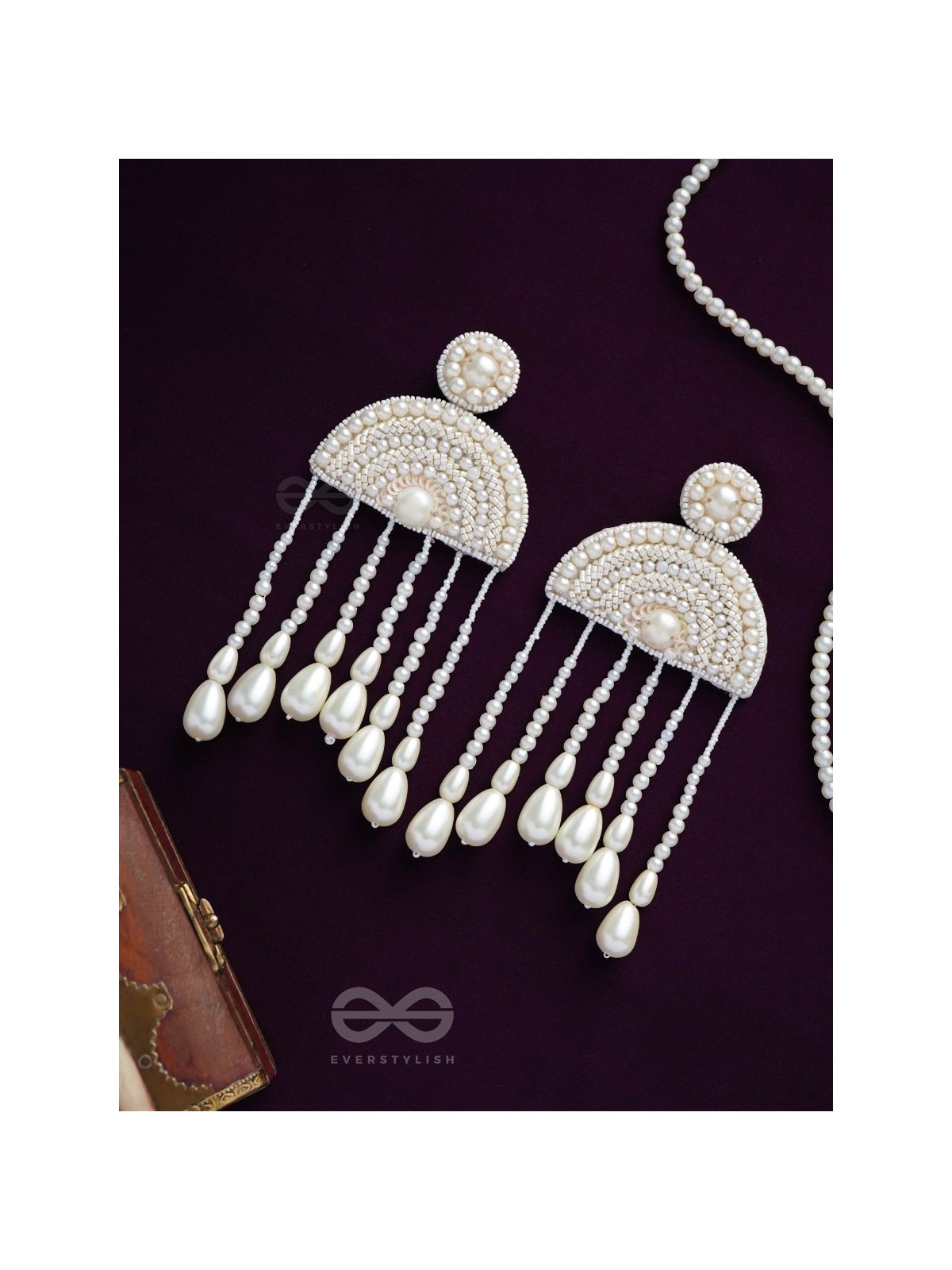 Avasara- The Pristine Rains- Pearls and Pearl Drops Embroidered Earrings