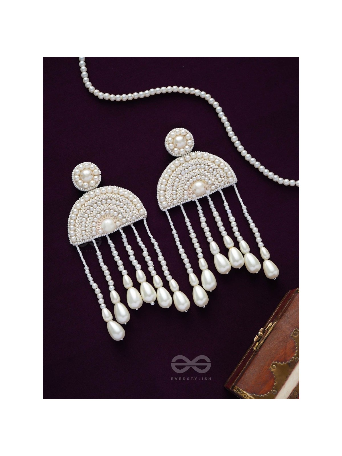 Avasara- The Pristine Rains- Pearls and Pearl Drops Embroidered Earrings