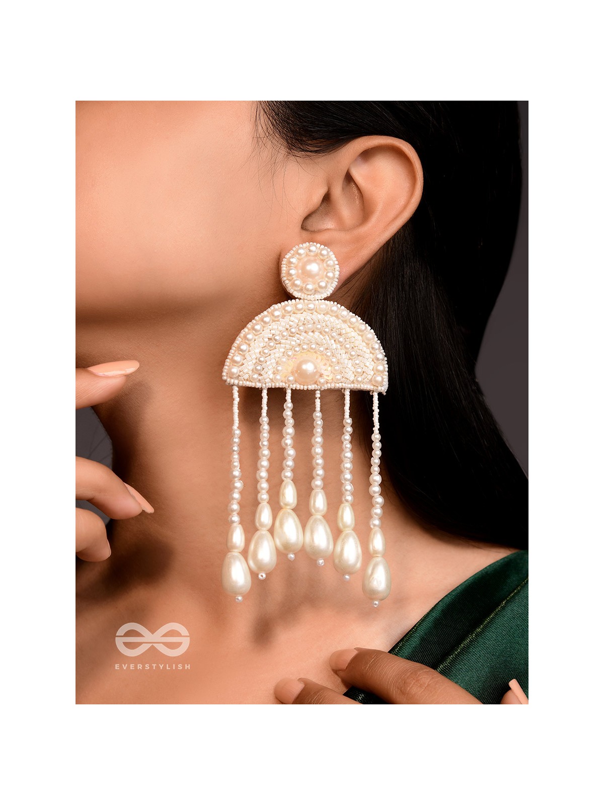 Avasara- The Pristine Rains- Pearls and Pearl Drops Embroidered Earrings