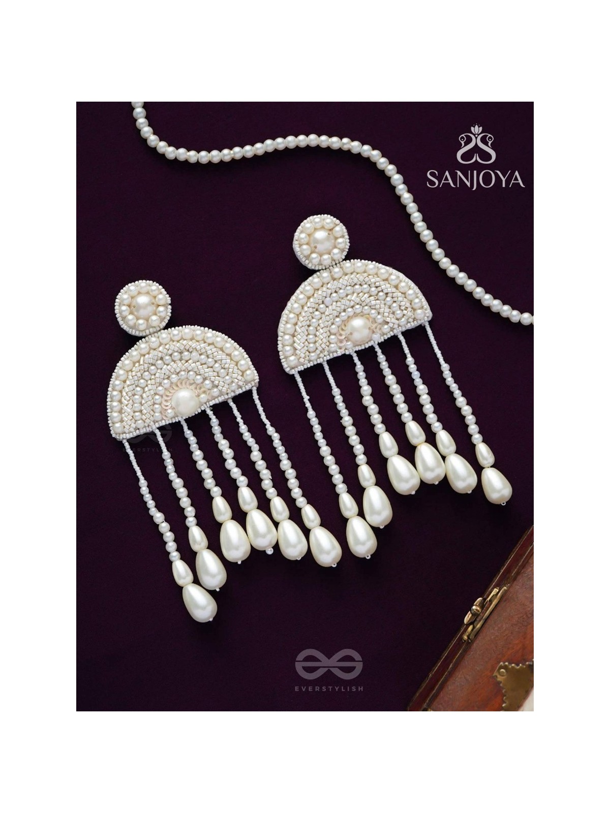 Avasara- The Pristine Rains- Pearls and Pearl Drops Embroidered Earrings