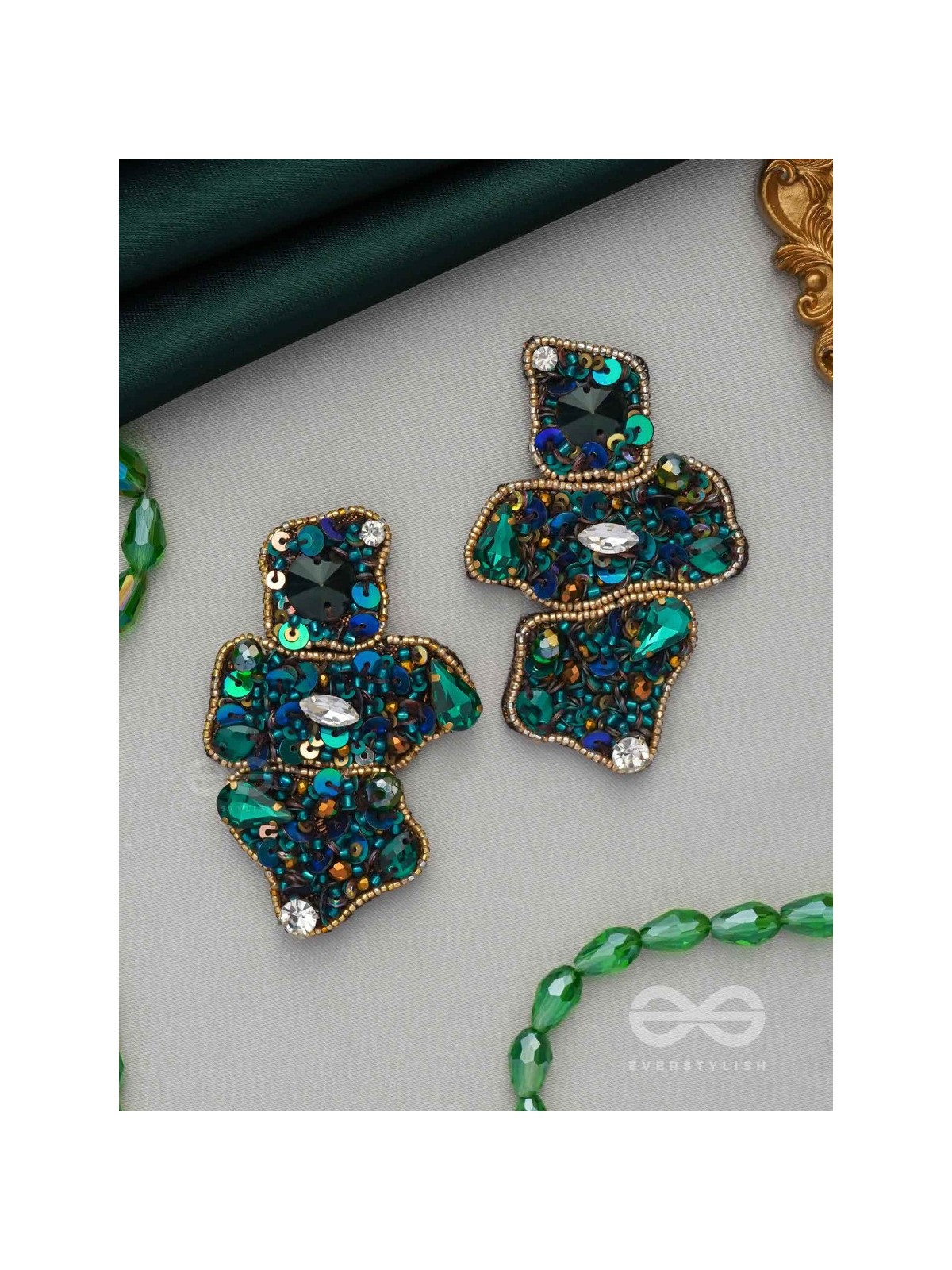 Dhvaanta- The Night Sky- Stone and Sequins Embroidered Earrings