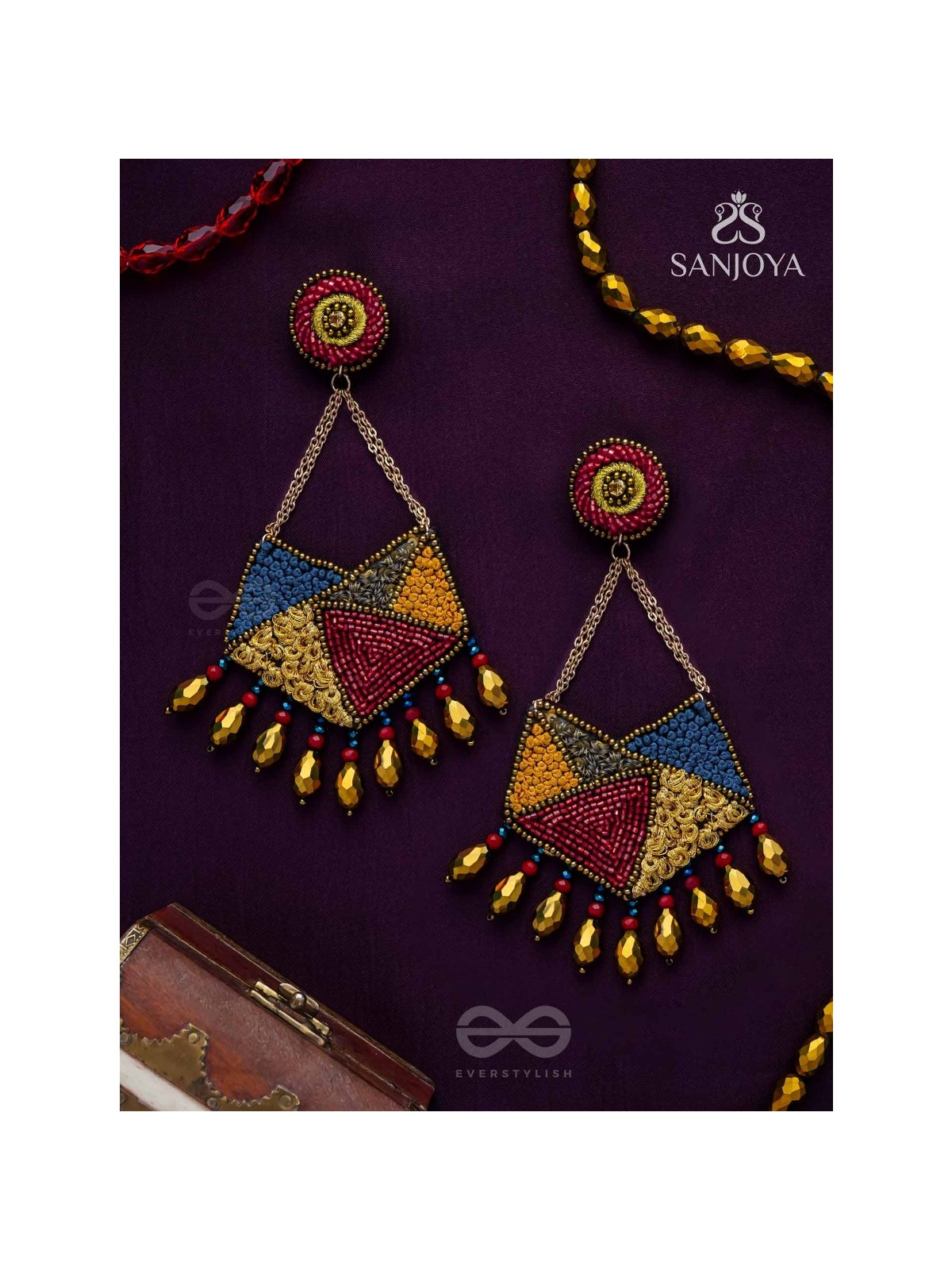 Dyuvan- The Colorful Paradise- Resham and Glass Beads Embroidered Earrings