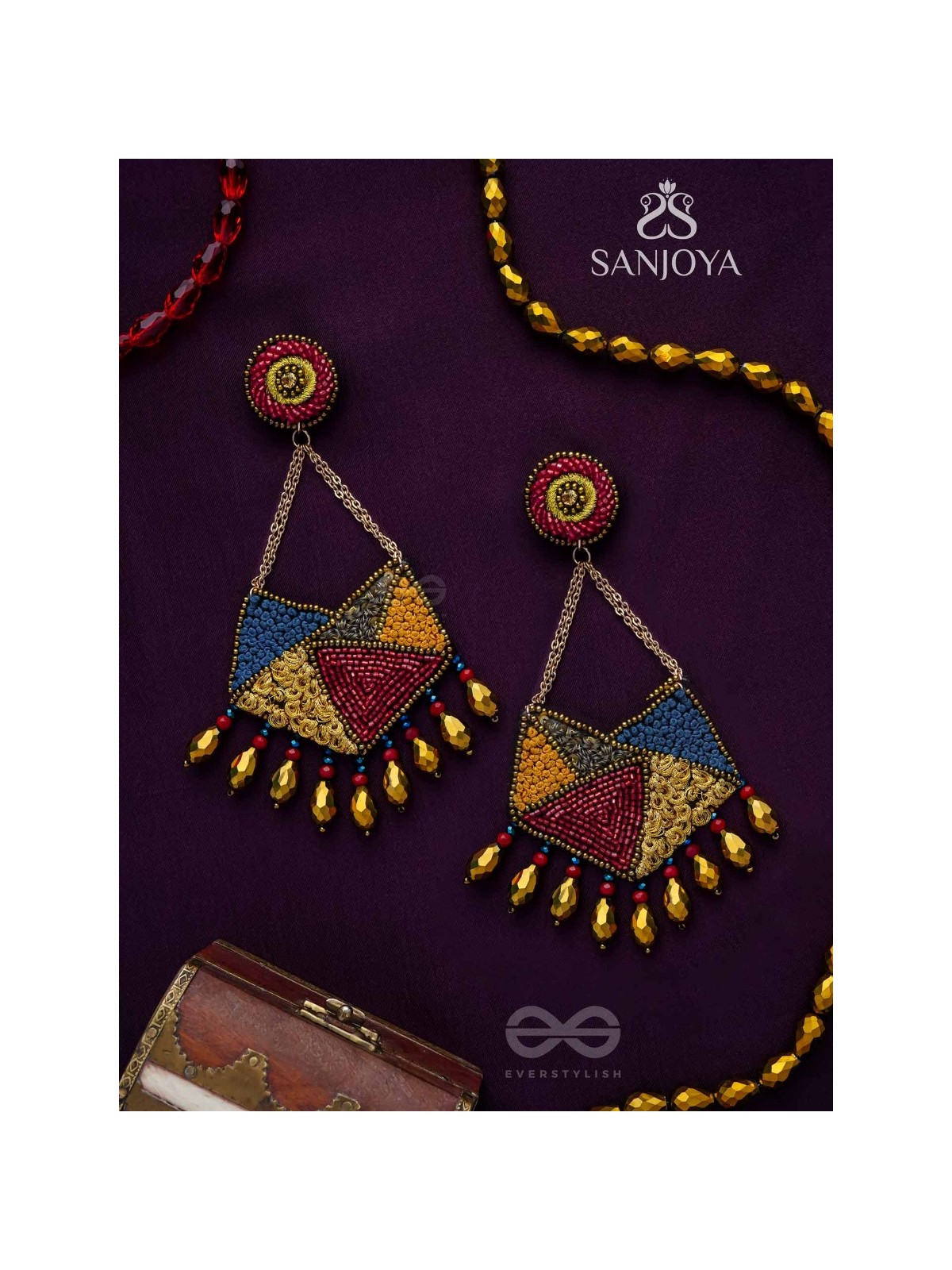 Dyuvan- The Colorful Paradise- Resham and Glass Beads Embroidered Earrings