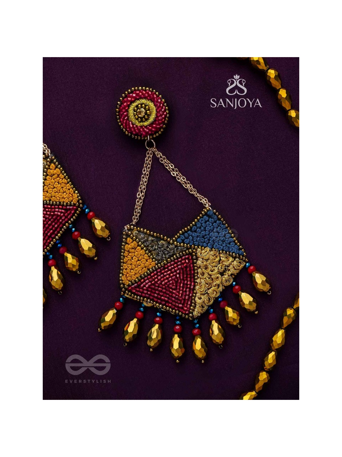 Dyuvan- The Colorful Paradise- Resham and Glass Beads Embroidered Earrings
