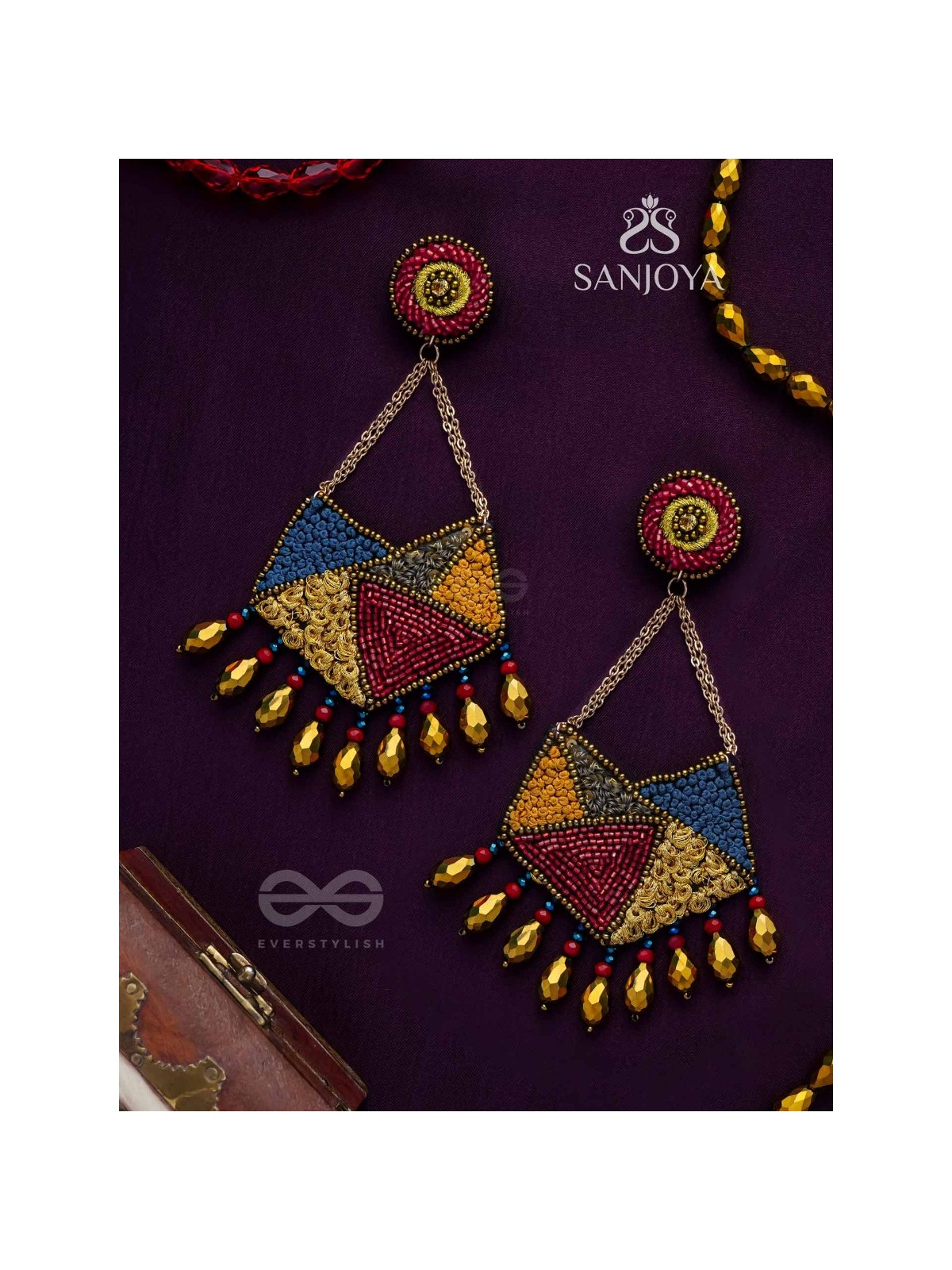 Dyuvan- The Colorful Paradise- Resham and Glass Beads Embroidered Earrings