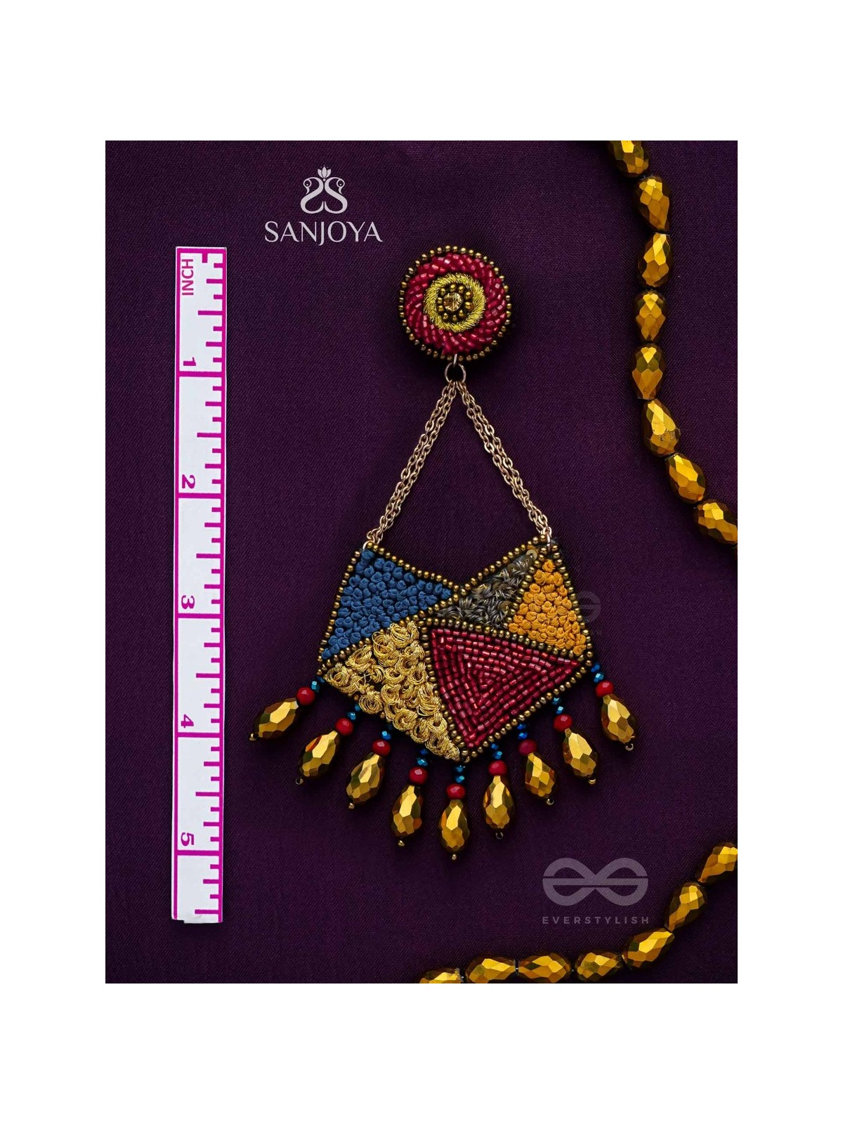 Dyuvan- The Colorful Paradise- Resham and Glass Beads Embroidered Earrings