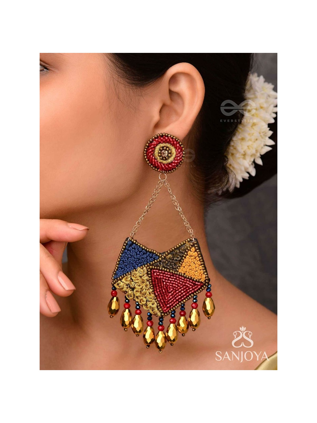 Dyuvan- The Colorful Paradise- Resham and Glass Beads Embroidered Earrings