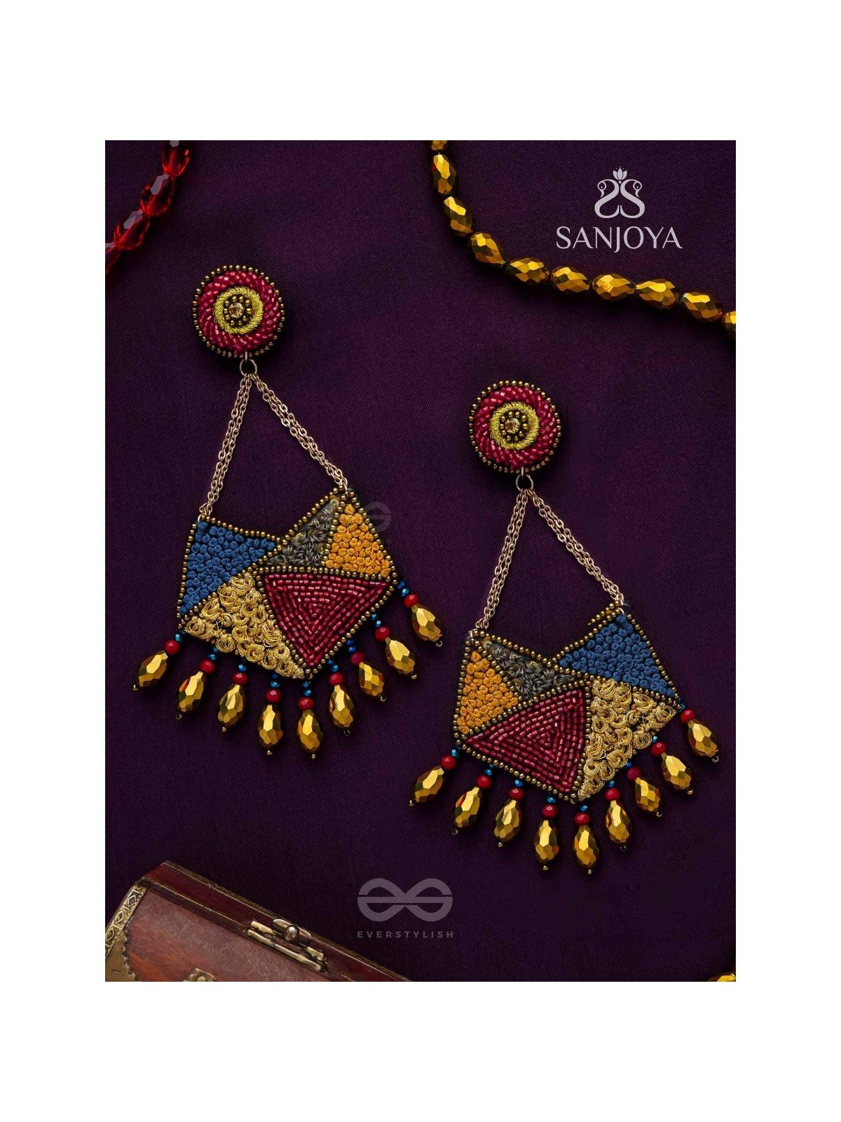 Dyuvan- The Colorful Paradise- Resham and Glass Beads Embroidered Earrings