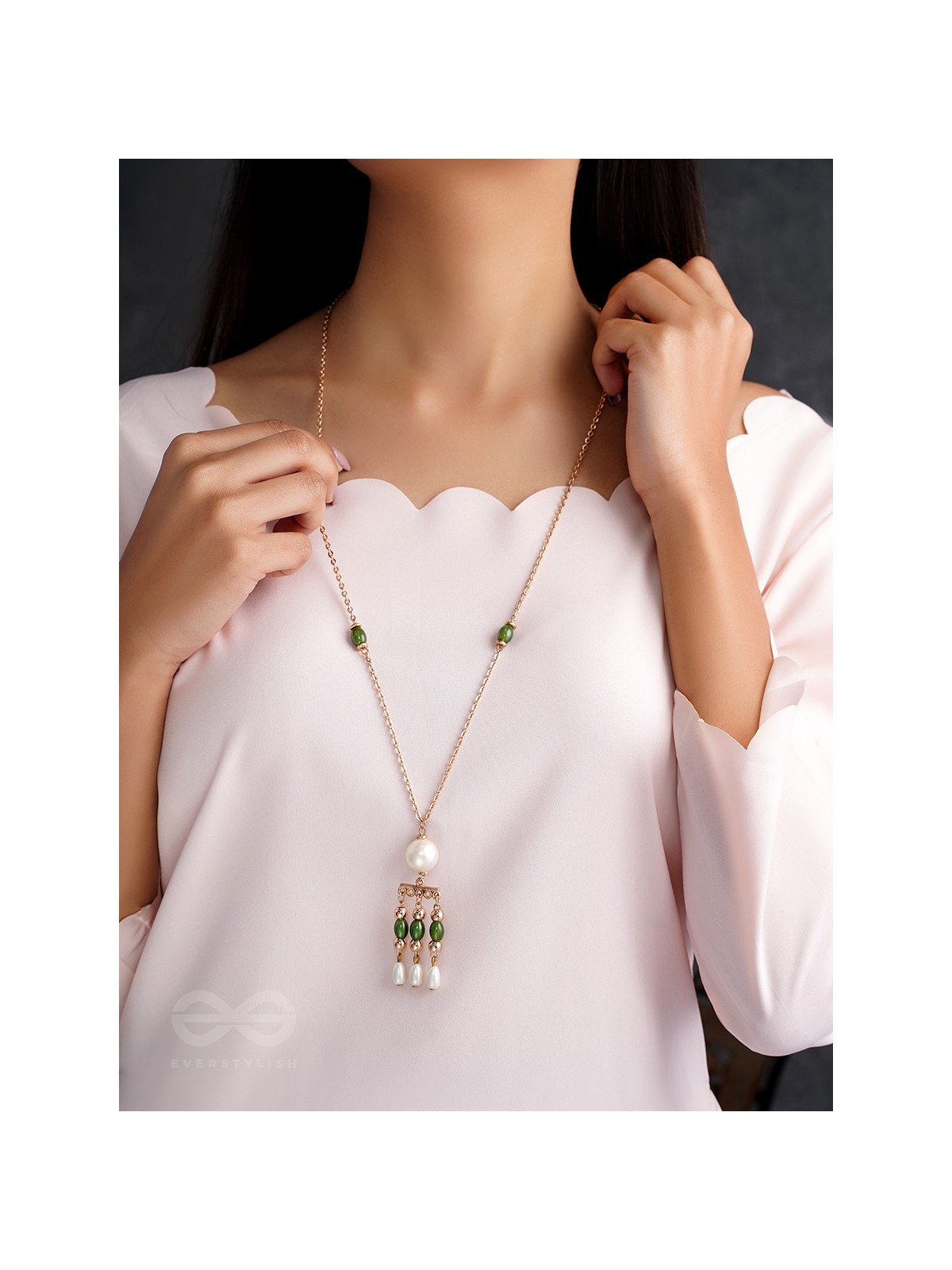 Jade N Ivory- Golden Embellished Necklace With Anti-Tarnish Coating 