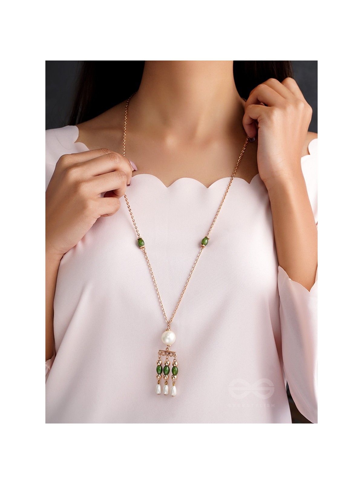 Jade N Ivory- Golden Embellished Necklace With Anti-Tarnish Coating 