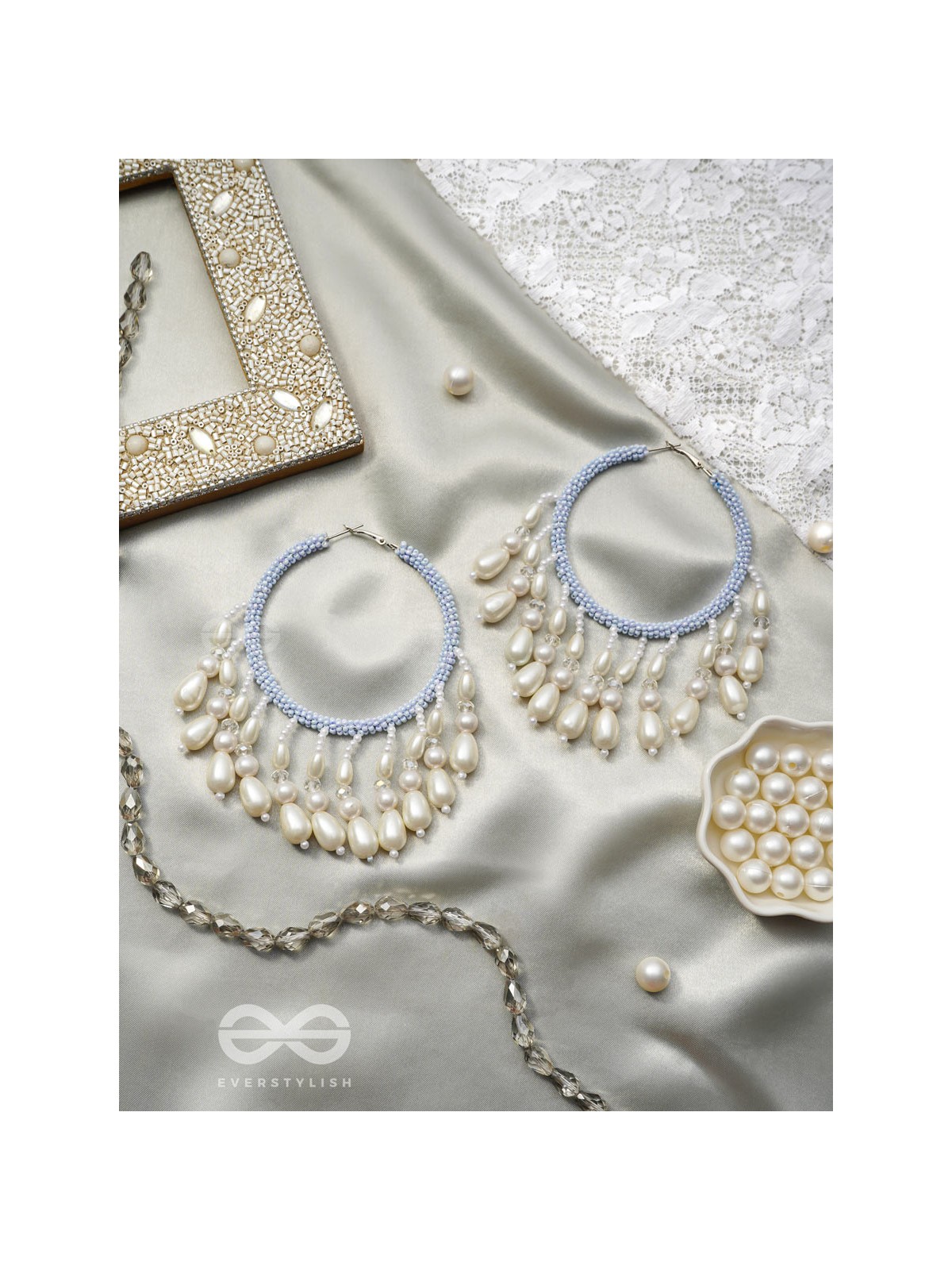 Mihika- The Splendid Snow- Pearls and Beads Embroidered Earrings