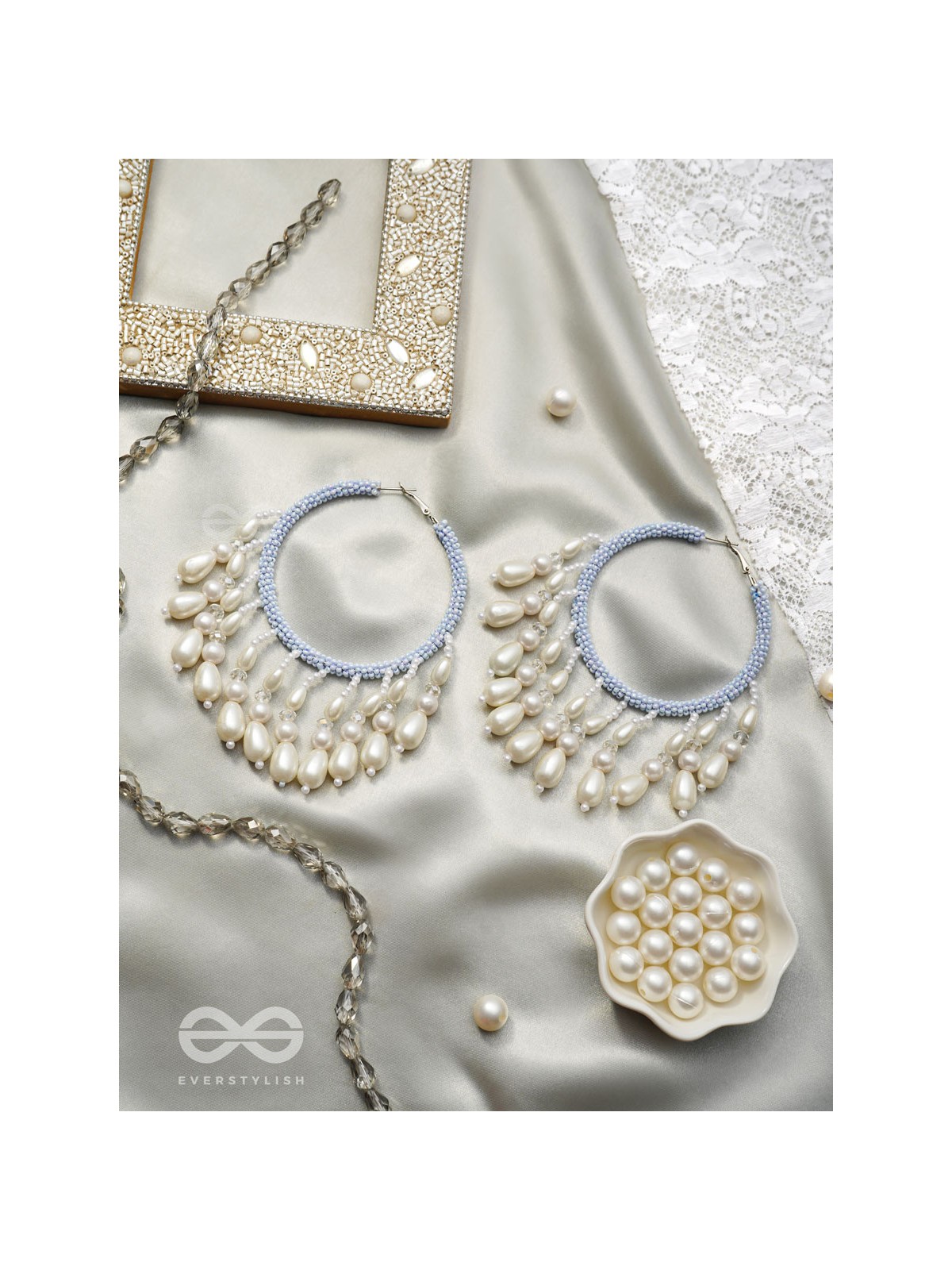 Mihika- The Splendid Snow- Pearls and Beads Embroidered Earrings
