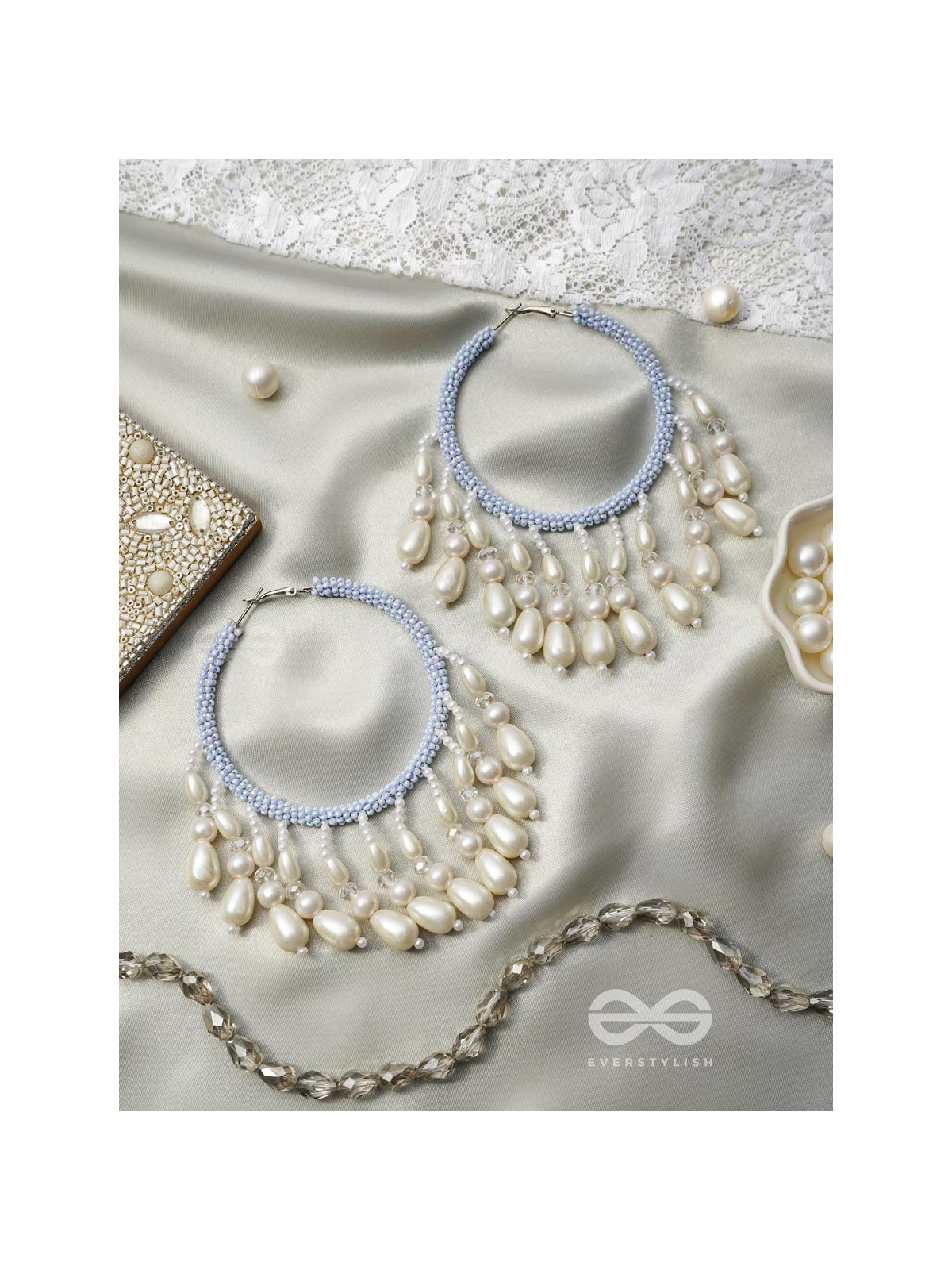 Mihika- The Splendid Snow- Pearls and Beads Embroidered Earrings