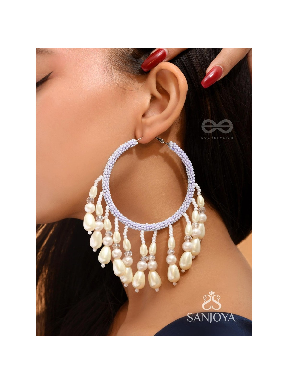 Mihika- The Splendid Snow- Pearls and Beads Embroidered Earrings