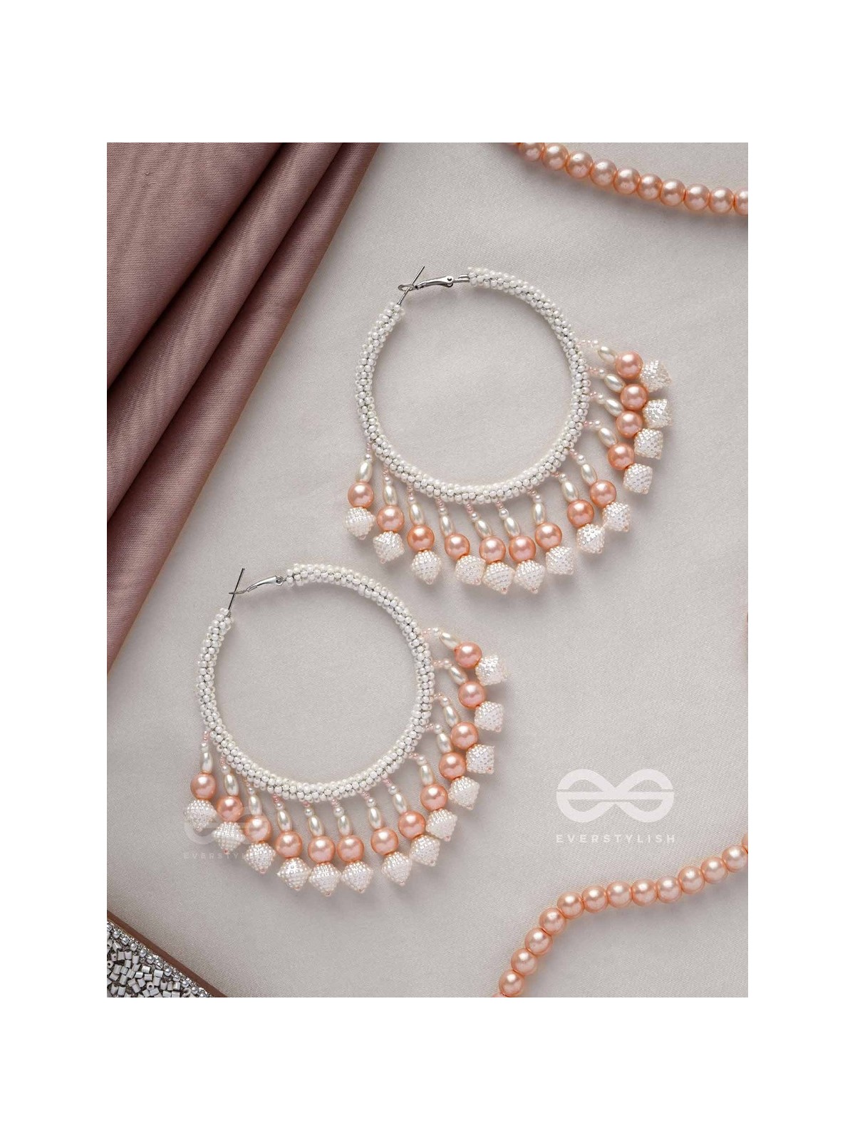 Kairavi- The Pristine Moonlight- Pearls and Beads Embroidered Earrings