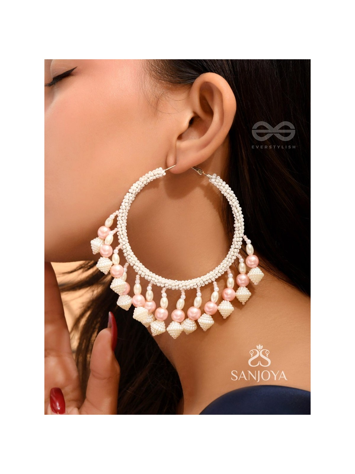 Kairavi- The Pristine Moonlight- Pearls and Beads Embroidered Earrings