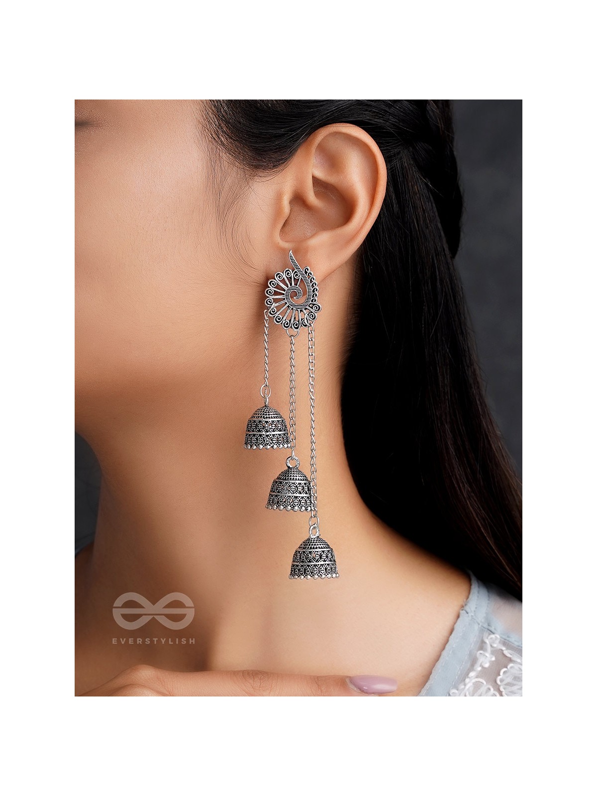 The Dusky Trinity- Oxidised Jhumka Earrings