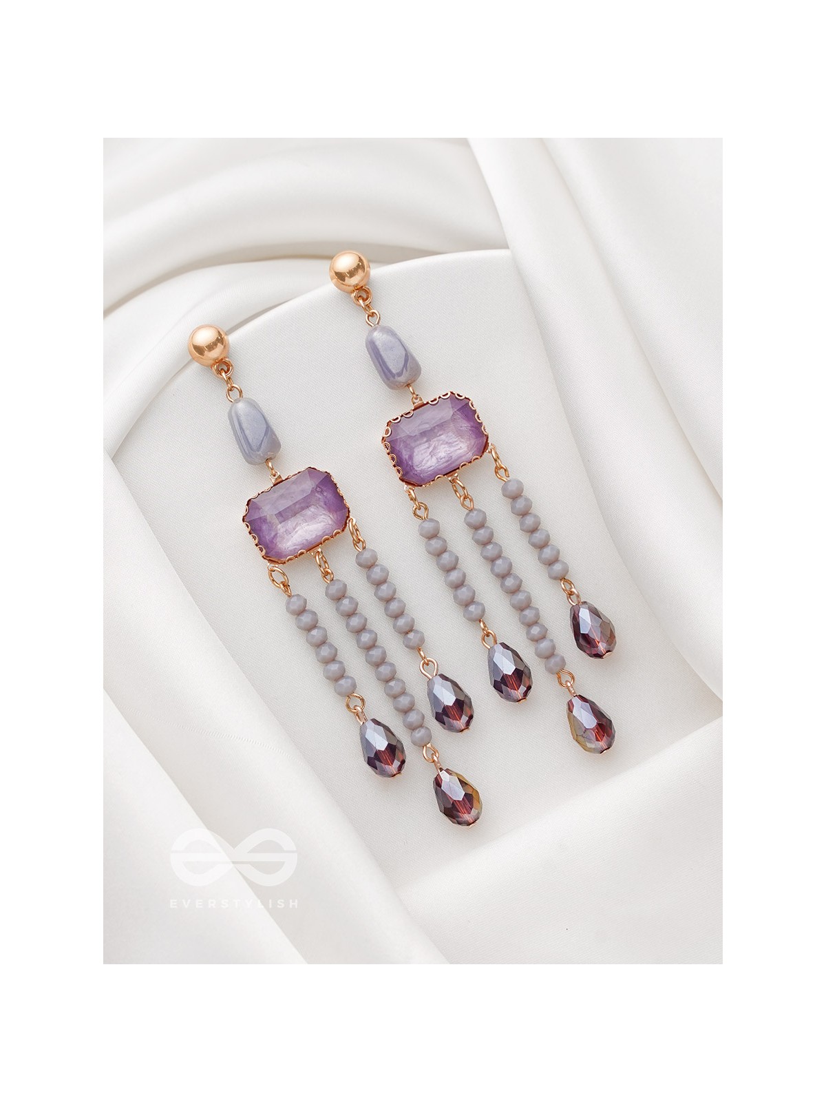 The Wine Drizzle- Golden Embellished Earrings