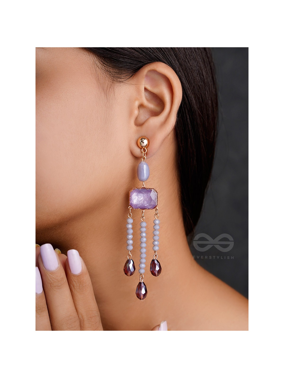 The Wine Drizzle- Golden Embellished Earrings